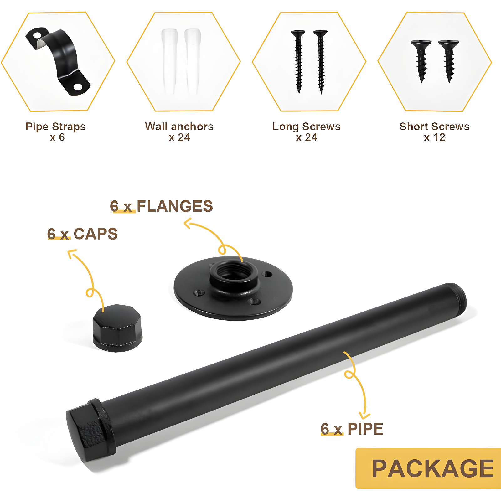 Trent Austin Design® 6 Pcs Industrial Pipe Clothes Bar 10 Inch - Wall Mount Clothing Rack - Face Out Closet Rods