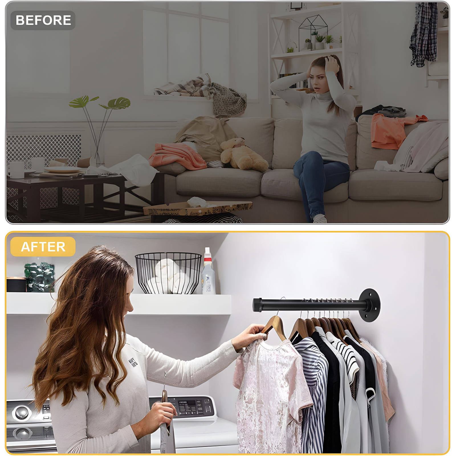 Trent Austin Design® 6 Pcs Industrial Pipe Clothes Bar 10 Inch - Wall Mount Clothing Rack - Face Out Closet Rods