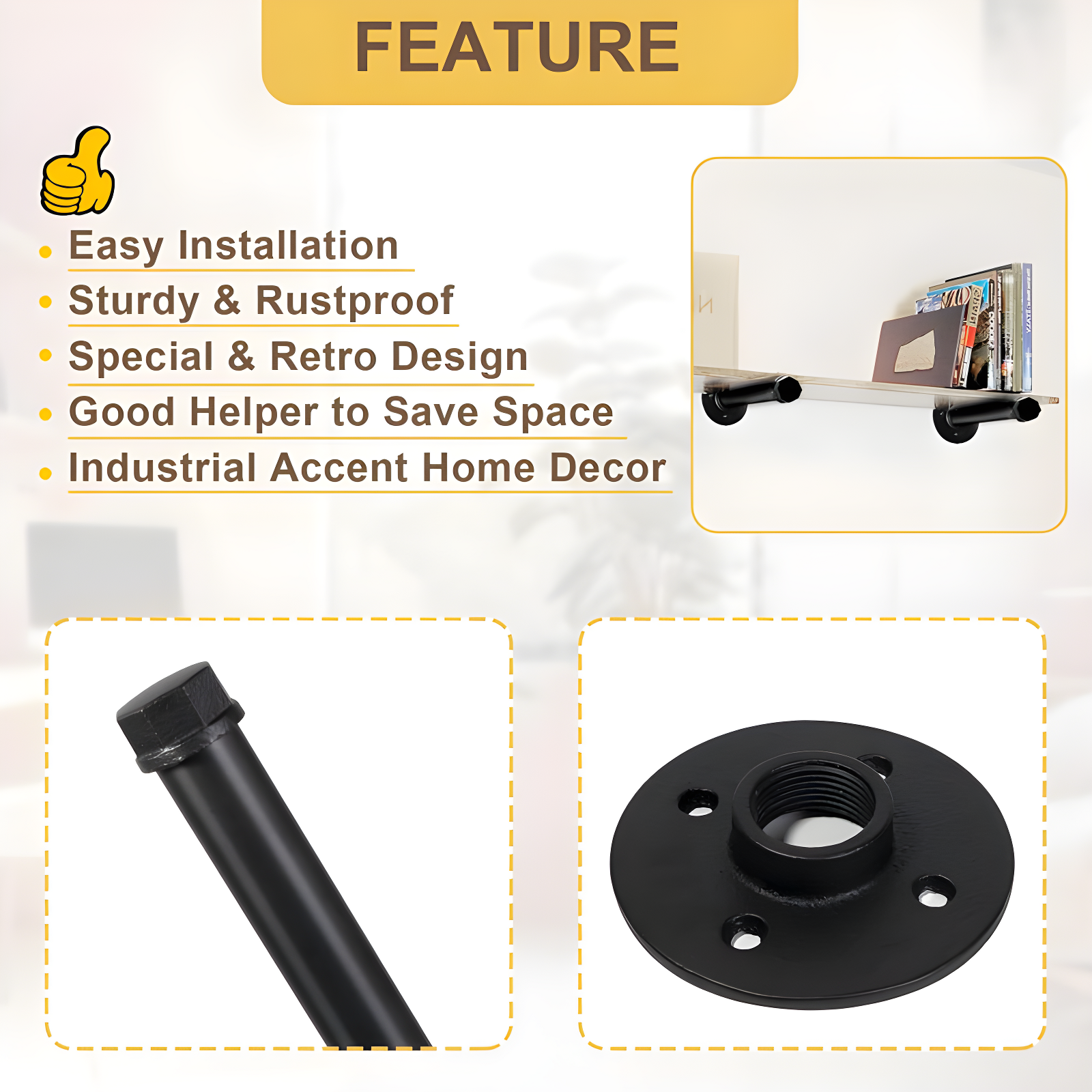 Trent Austin Design® 6 Pcs Industrial Pipe Clothes Bar 10 Inch - Wall Mount Clothing Rack - Face Out Closet Rods