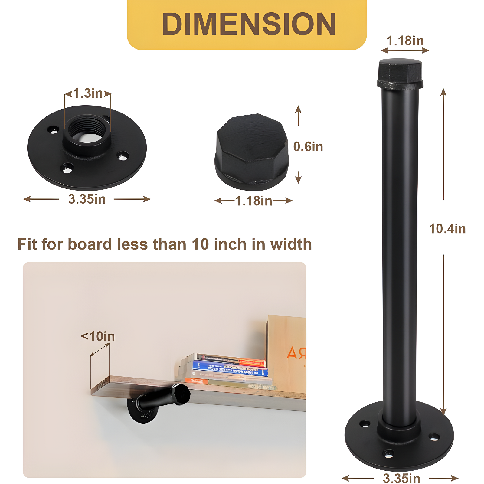 Trent Austin Design® 6 Pcs Industrial Pipe Clothes Bar 10 Inch - Wall Mount Clothing Rack - Face Out Closet Rods