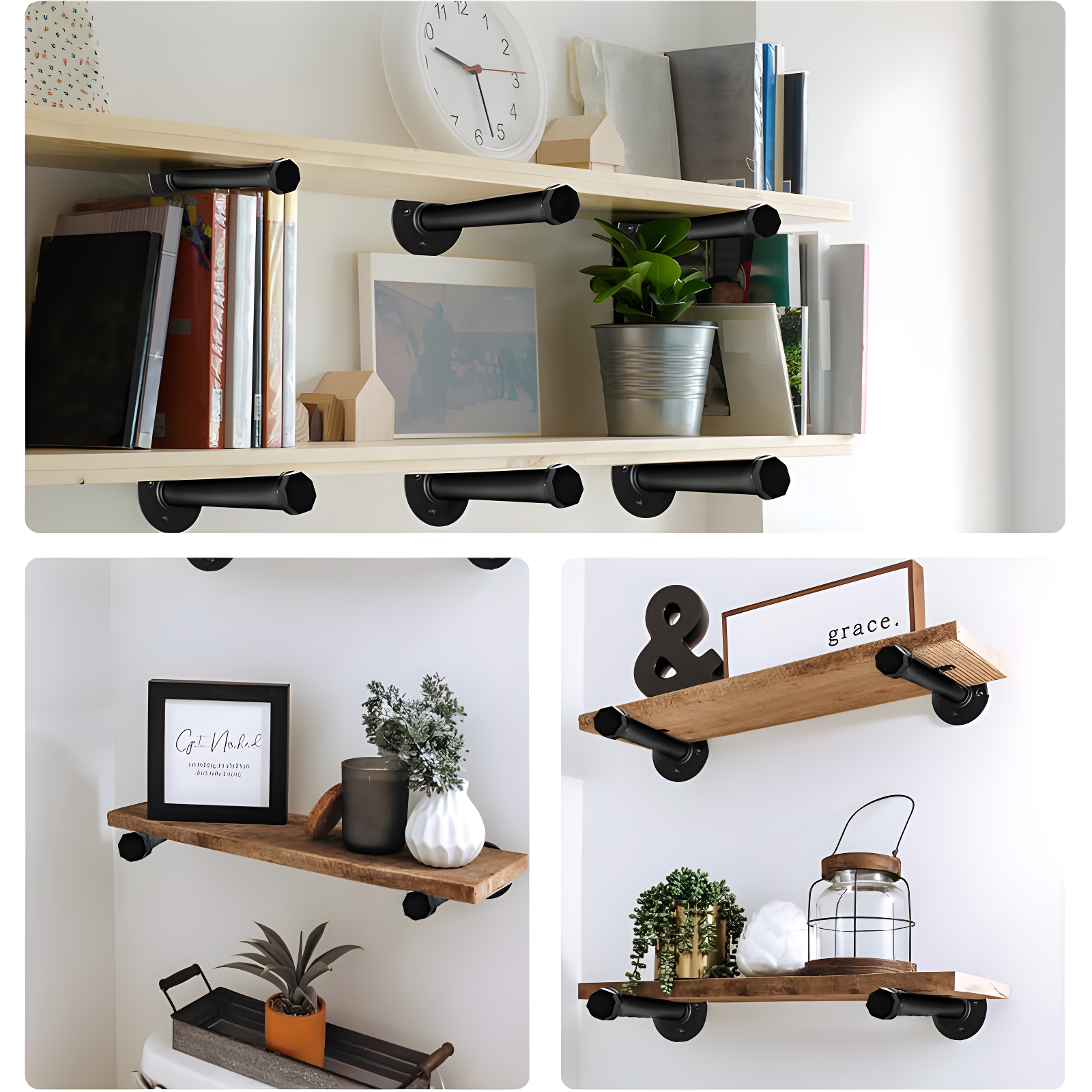 Trent Austin Design® 6 Pcs Industrial Pipe Clothes Bar 10 Inch - Wall Mount Clothing Rack - Face Out Closet Rods