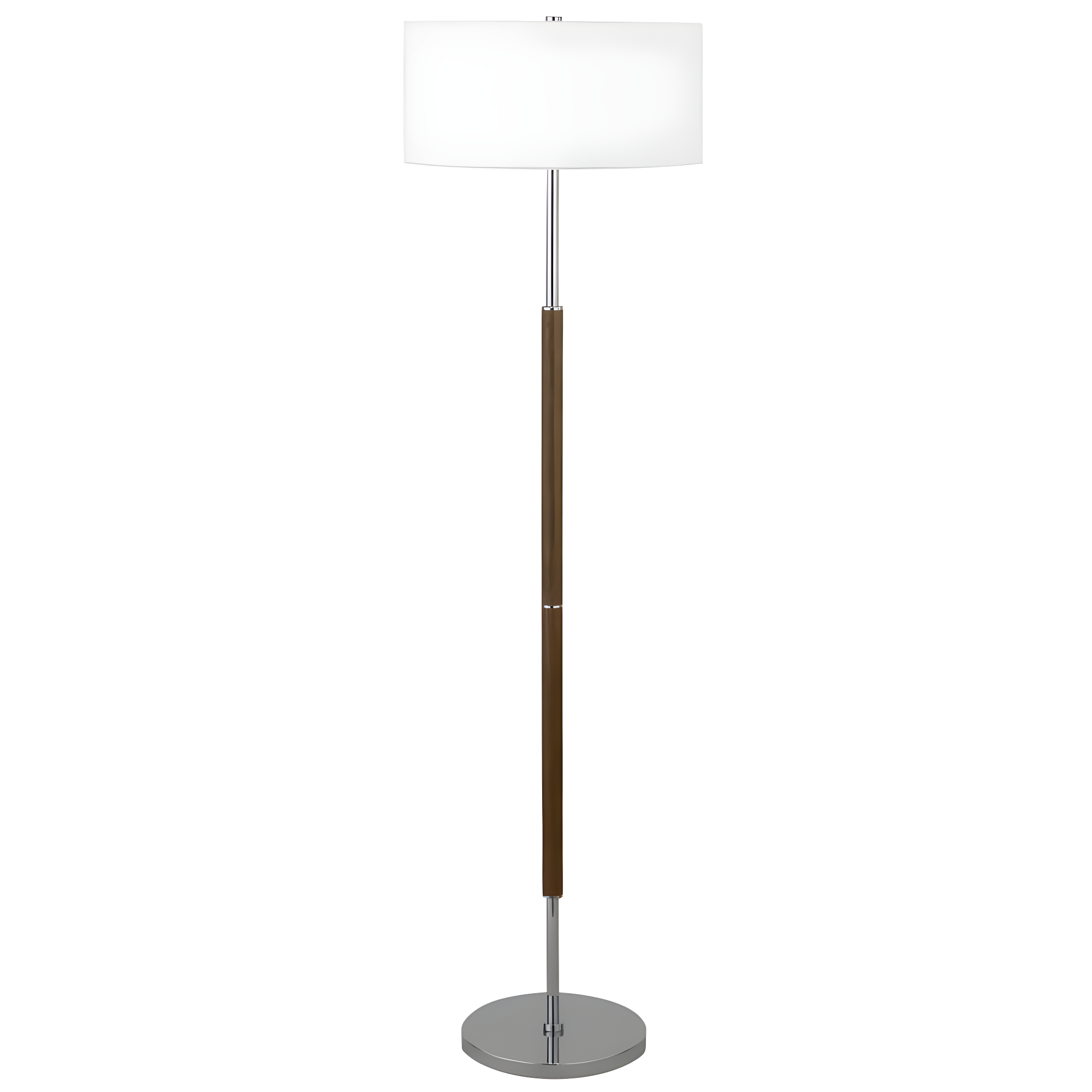 Evelyn&Zoe Simone 2-Light Floor Lamp with Fabric Shade, Rustic Oak/Polished Nickel/White