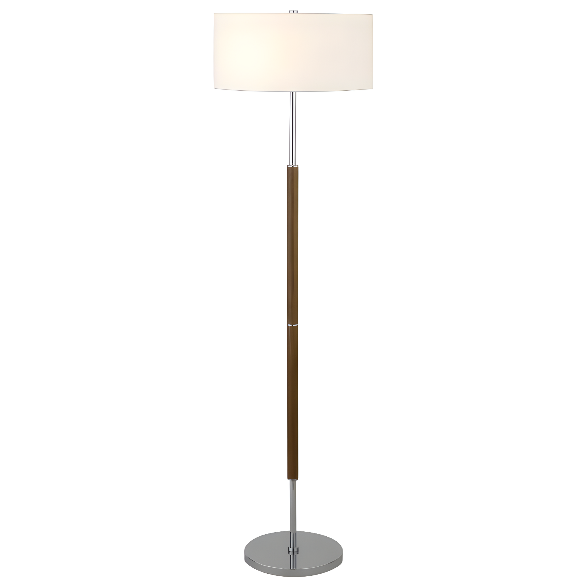 Evelyn&Zoe Simone 2-Light Floor Lamp with Fabric Shade, Rustic Oak/Polished Nickel/White