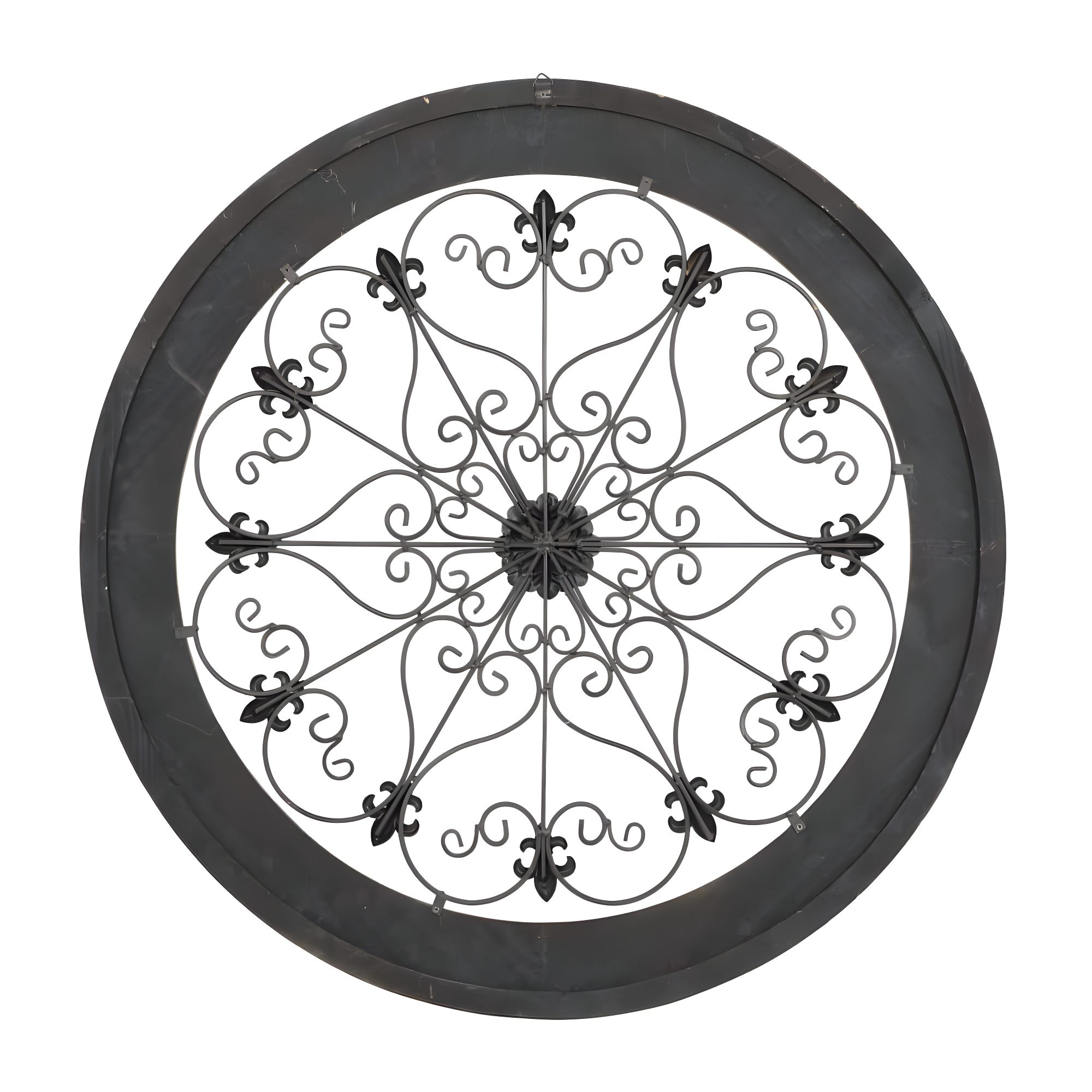 DecMode Brown Wood Arabesque Scroll Wall Decor with Metal Fleur De Lis Relief