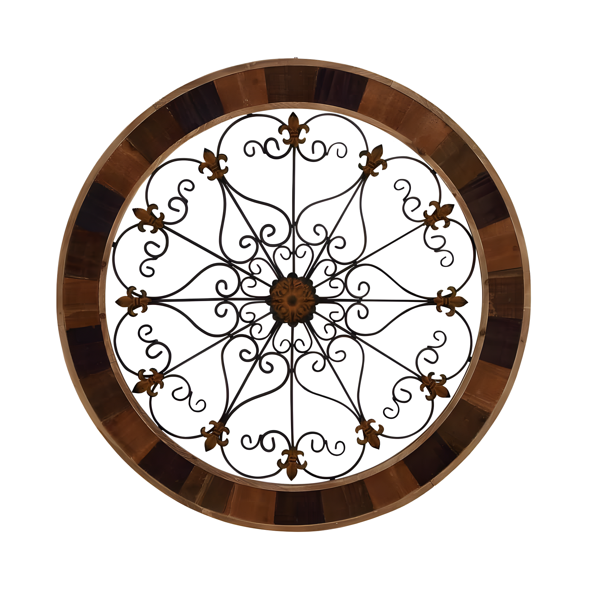 DecMode Brown Wood Arabesque Scroll Wall Decor with Metal Fleur De Lis Relief