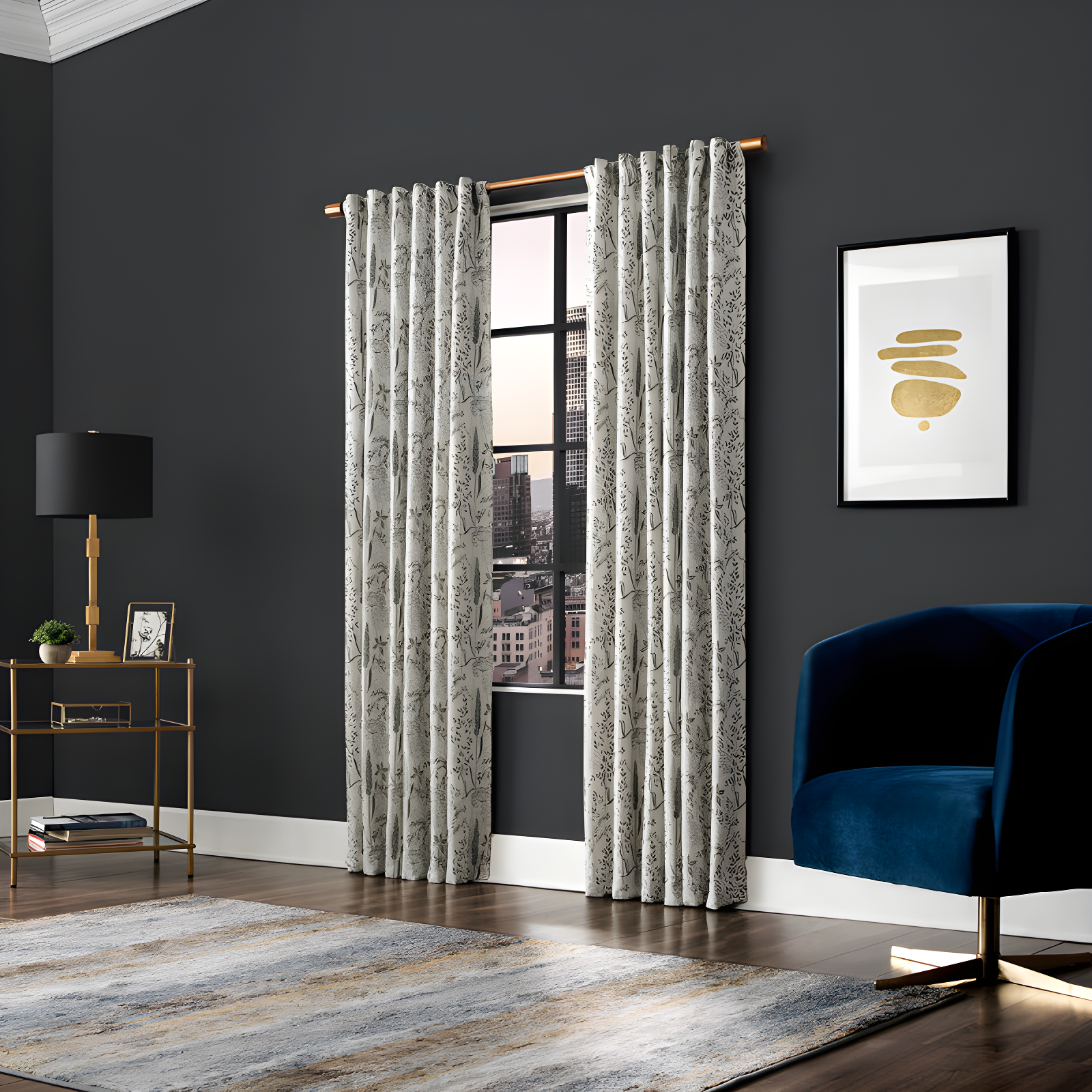 Scott Living Scott Living Aubry Shimmering Floral 100% Blackout Back Tab Curtain Panel