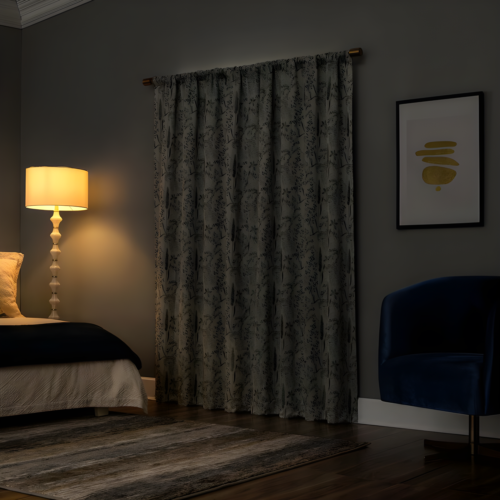 Scott Living Scott Living Aubry Shimmering Floral 100% Blackout Back Tab Curtain Panel