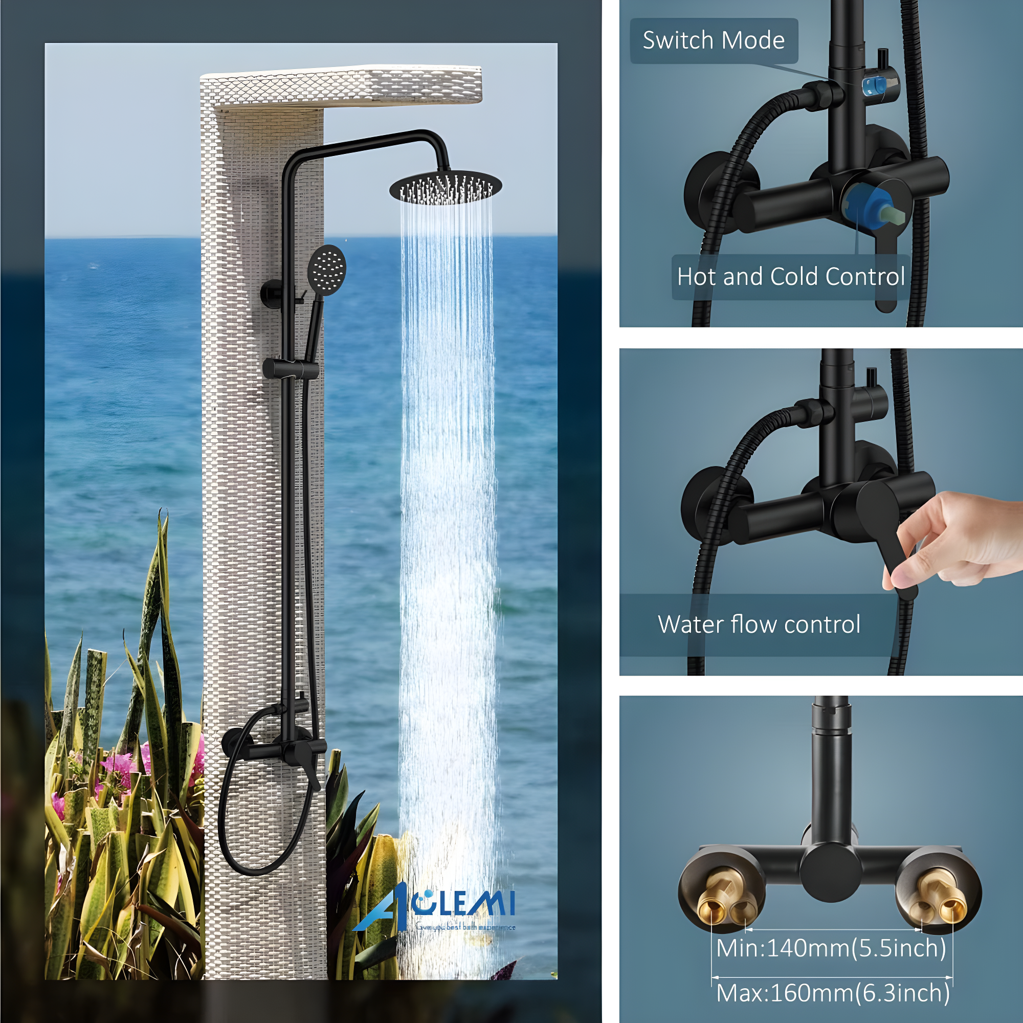 Outdoor Shower Fixture SUS304 Shower Faucet Combo Set Stainless Steel 8 Rainfall Shower Head