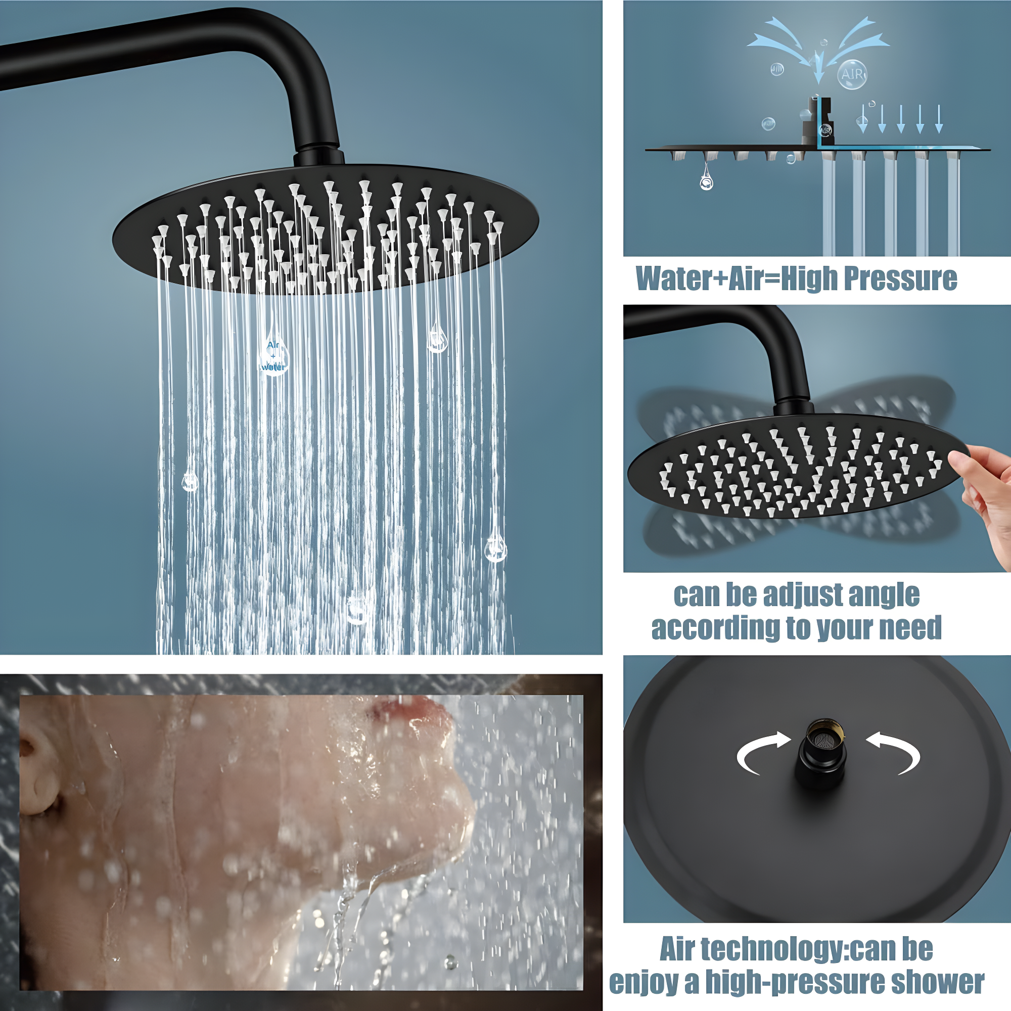 Outdoor Shower Fixture SUS304 Shower Faucet Combo Set Stainless Steel 8 Rainfall Shower Head