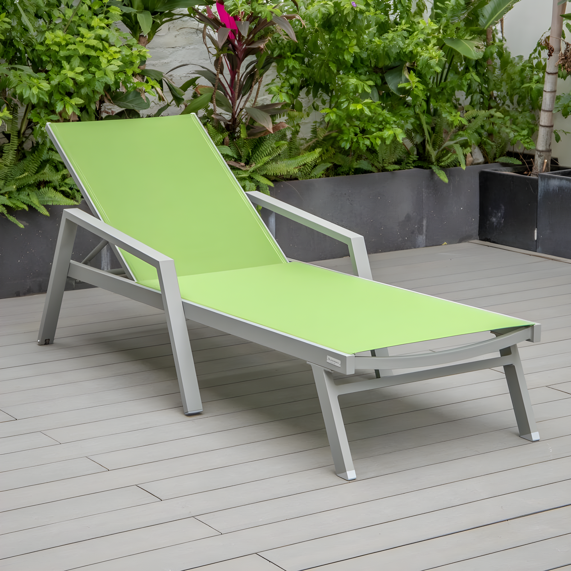 LeisureMod Outdoor Powder Coated Aluminum Chaise Lounge Set with Table (Set of 2)