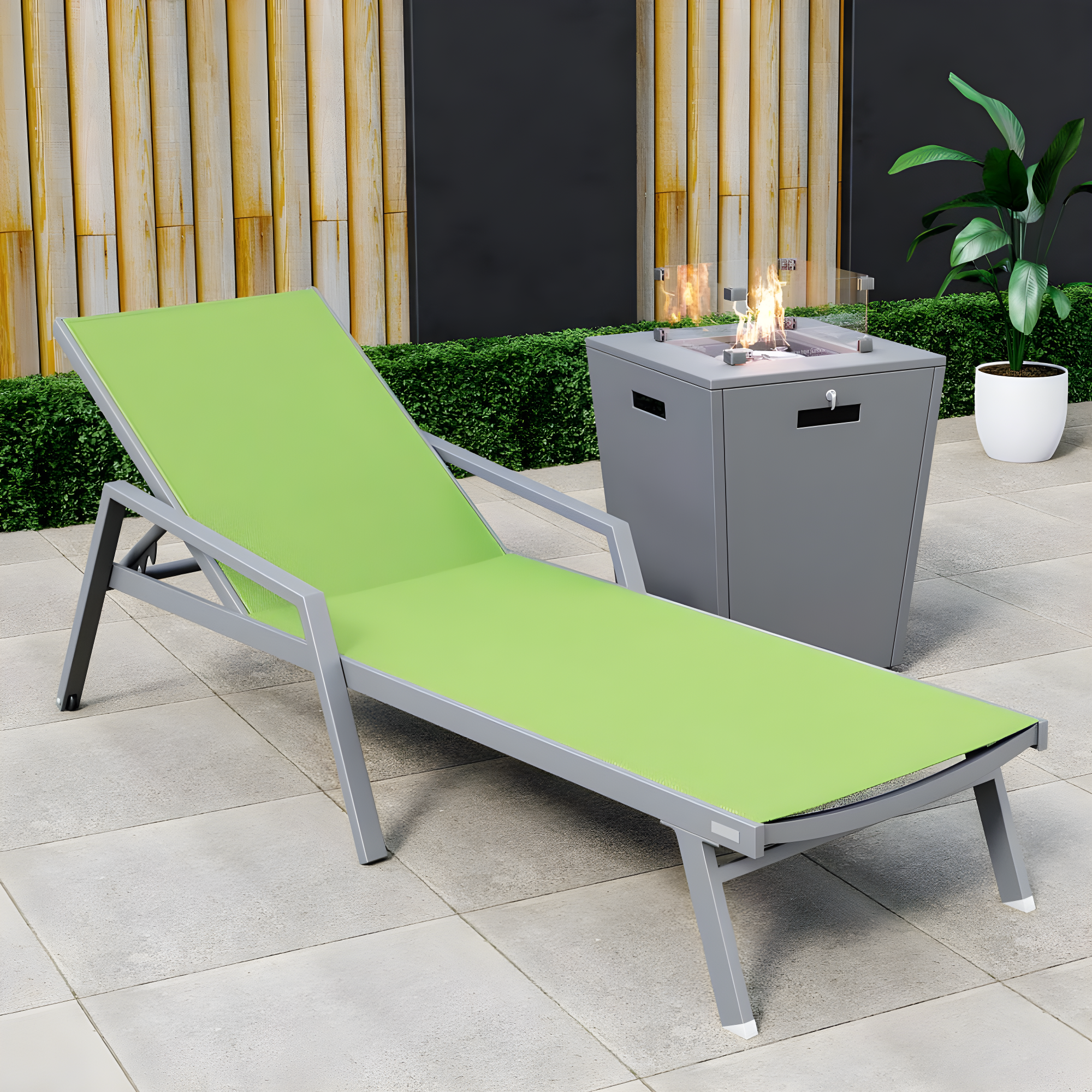 LeisureMod Outdoor Powder Coated Aluminum Chaise Lounge Set with Table (Set of 2)