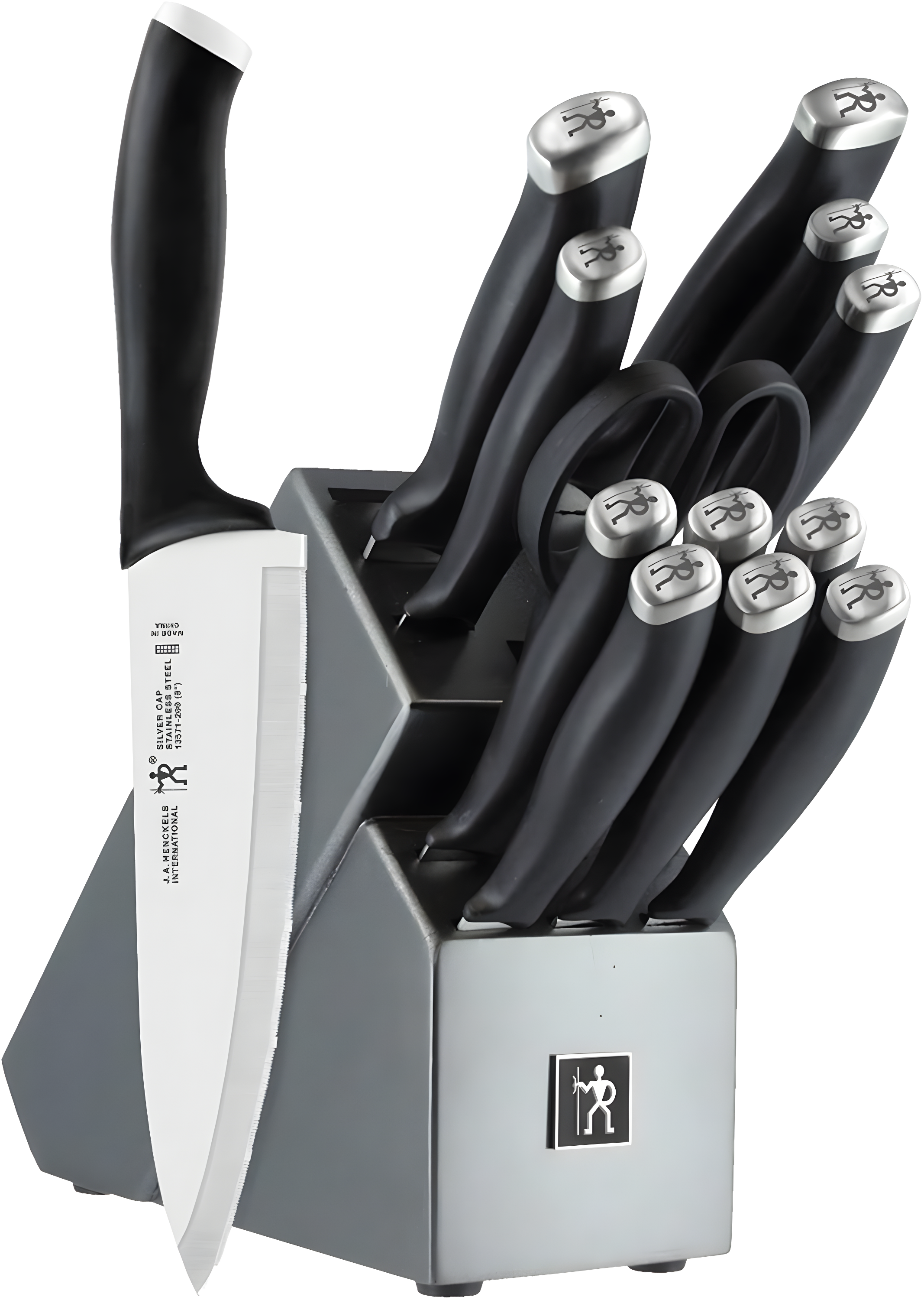HENCKELS HENCKELS Silvercap 14 Piece Knife Set with Block, Chef Knife, Paring Knife, Utility Knife, Bread Knife, Steak Knife, Black, Stainless Steel