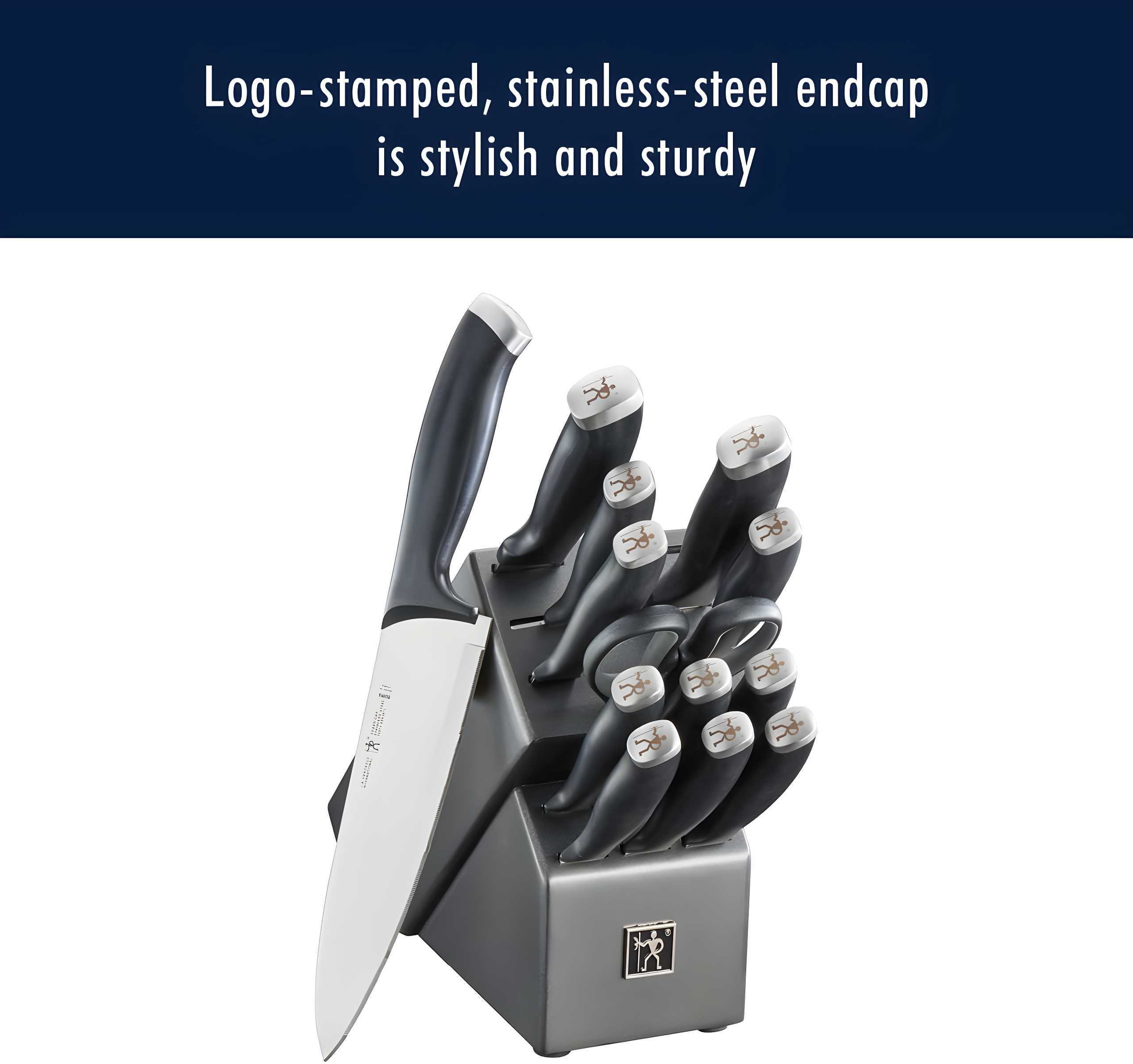 HENCKELS HENCKELS Silvercap 14 Piece Knife Set with Block, Chef Knife, Paring Knife, Utility Knife, Bread Knife, Steak Knife, Black, Stainless Steel