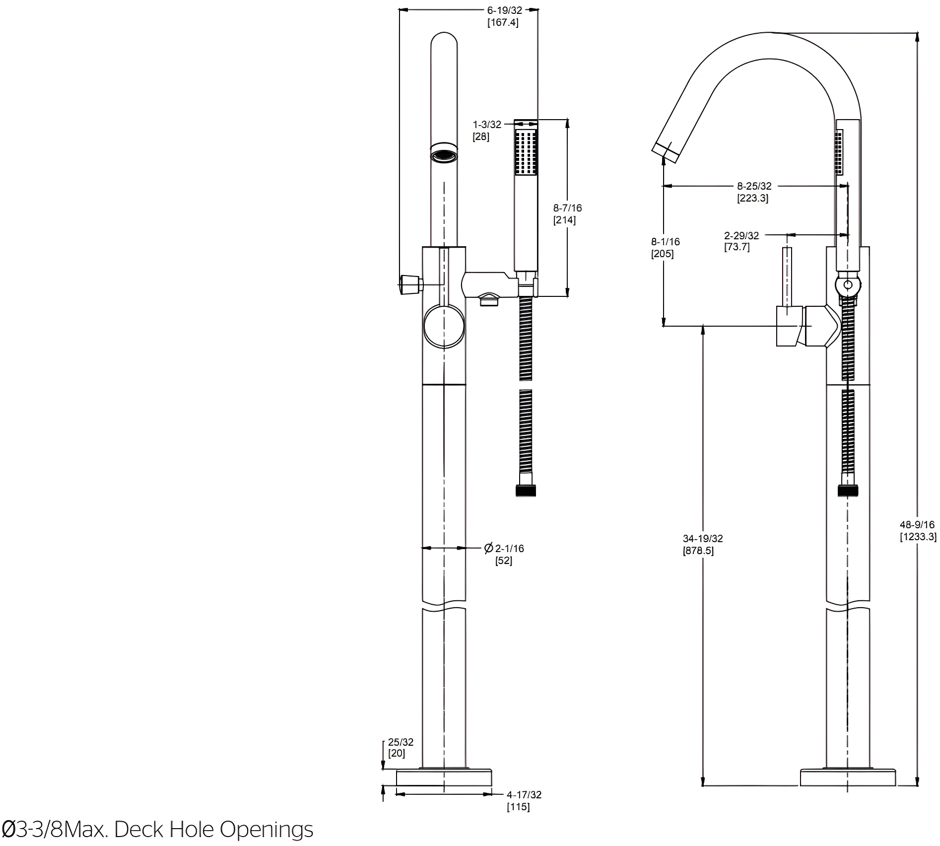 Single Handle Floor Mounted Freestanding Tub Filler Trim