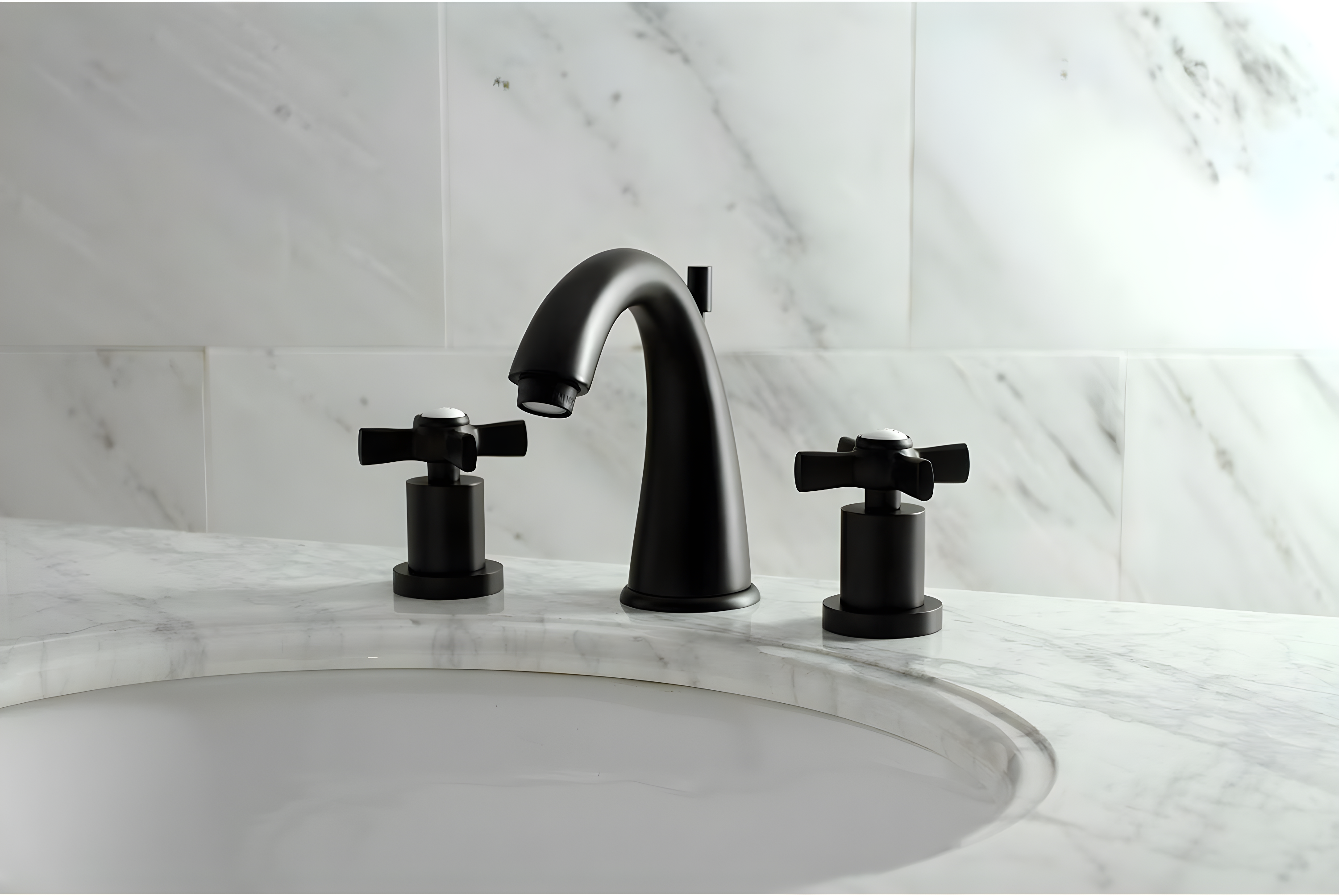 Kingston Brass Millennium Two-Handle 3-Hole Deck Mount Widespread Bathroom Faucet with Brass Pop-Up Drain