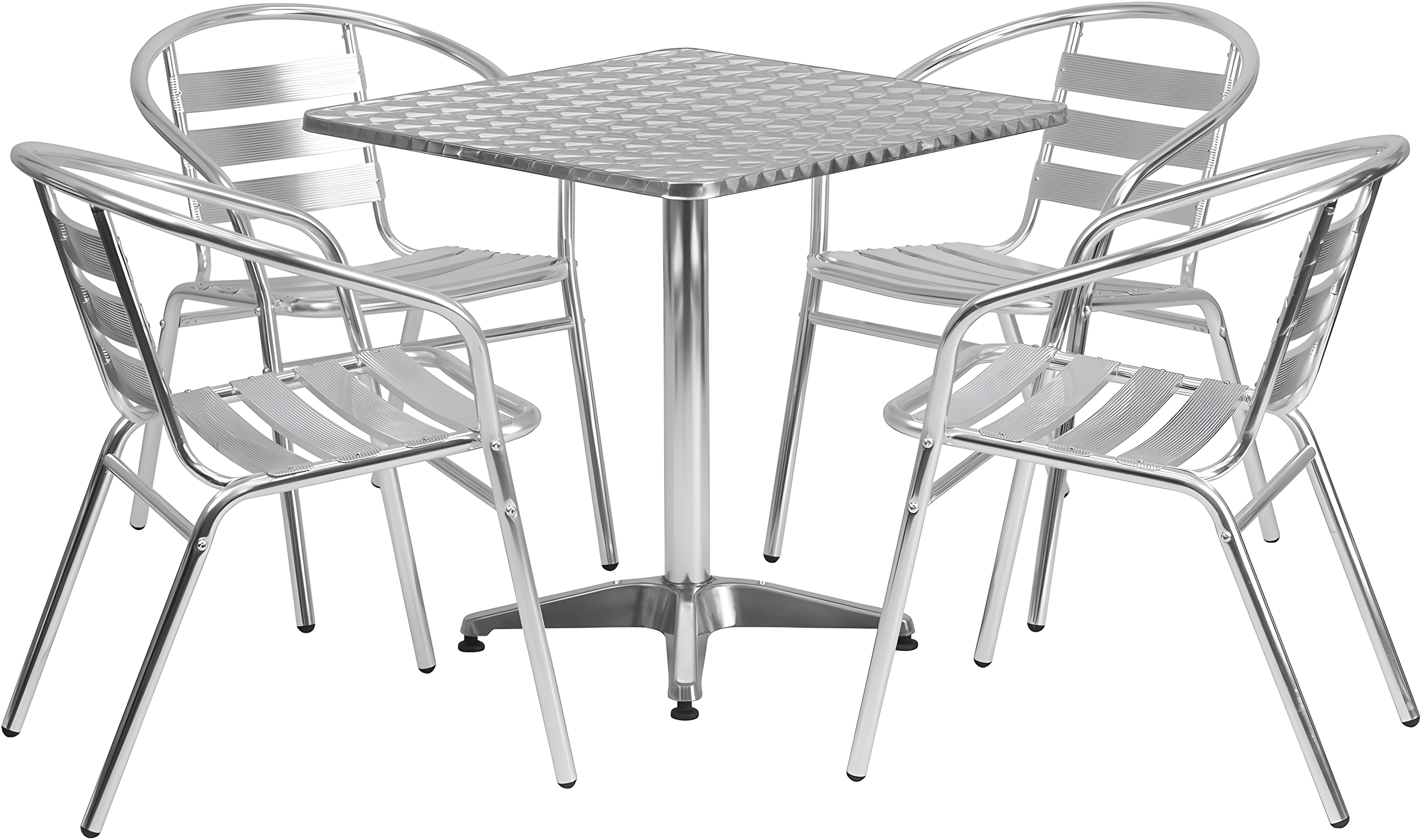 Flash Furniture Juego de Comedor de Aluminio para Terraza de 5 Piezas con Mesa Cuadrada y 4 Sillas con Respaldo de Listones, Plateado