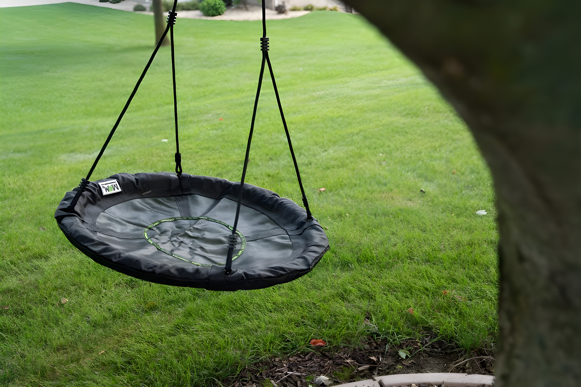 M&M Sales Enterprise M&M Sales Enterprise Adventure Fabric Black Disc Swing Saucer Seat, Ropes with Mounting Hangers and Chains