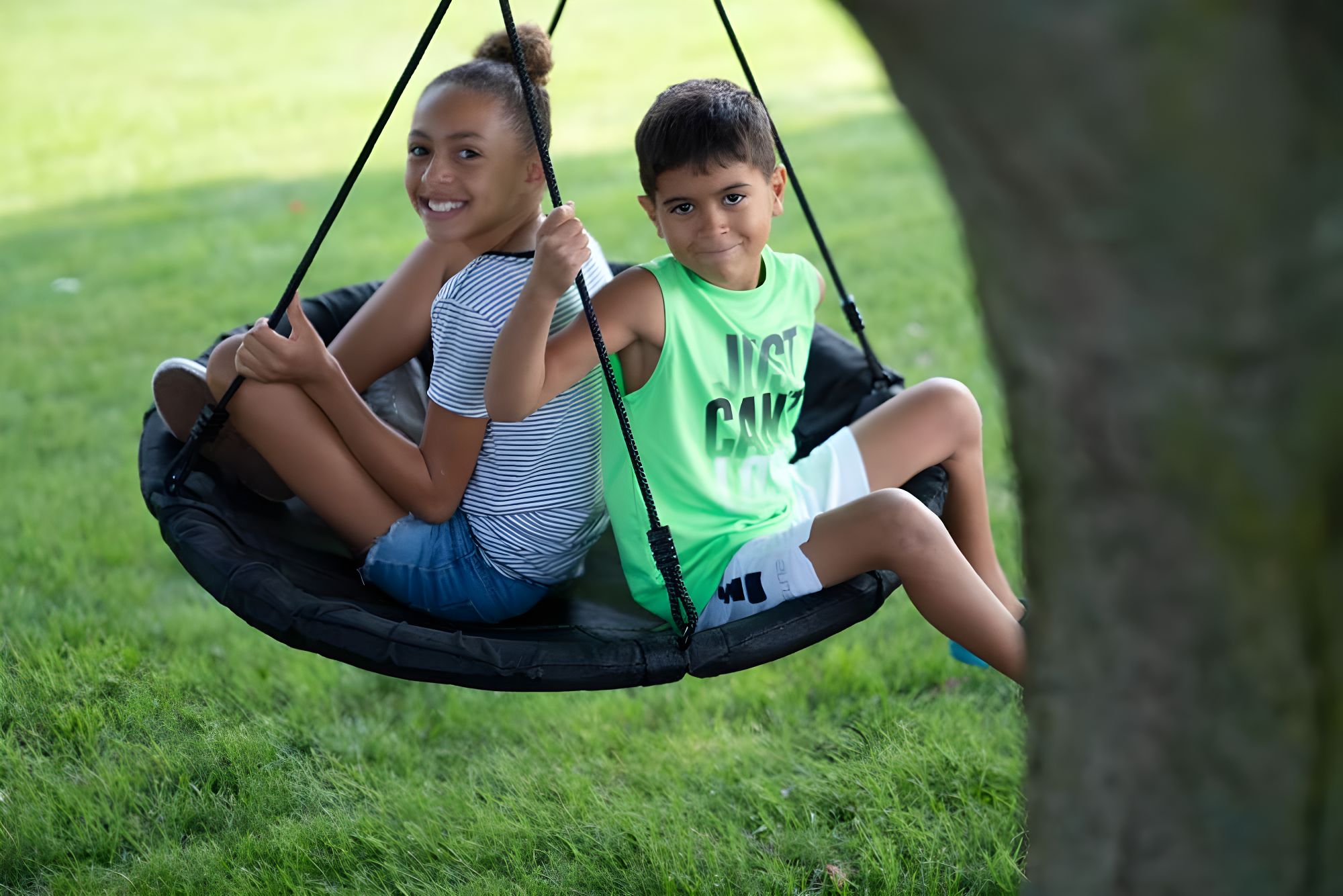 M&M Sales Enterprise M&M Sales Enterprise Adventure Fabric Black Disc Swing Saucer Seat, Ropes with Mounting Hangers and Chains