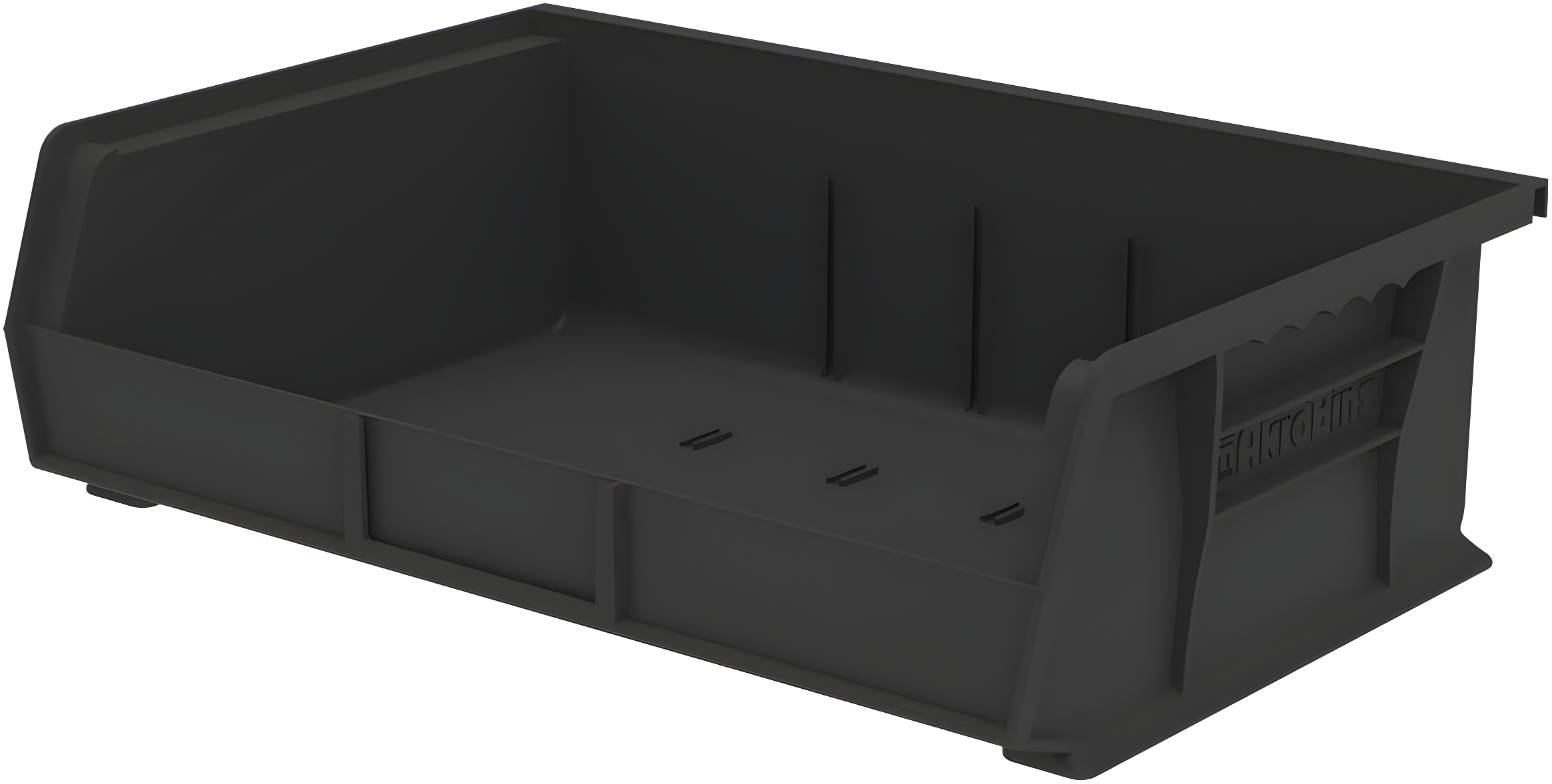 Black Plastic Stackable Storage Bin with Divider Slots