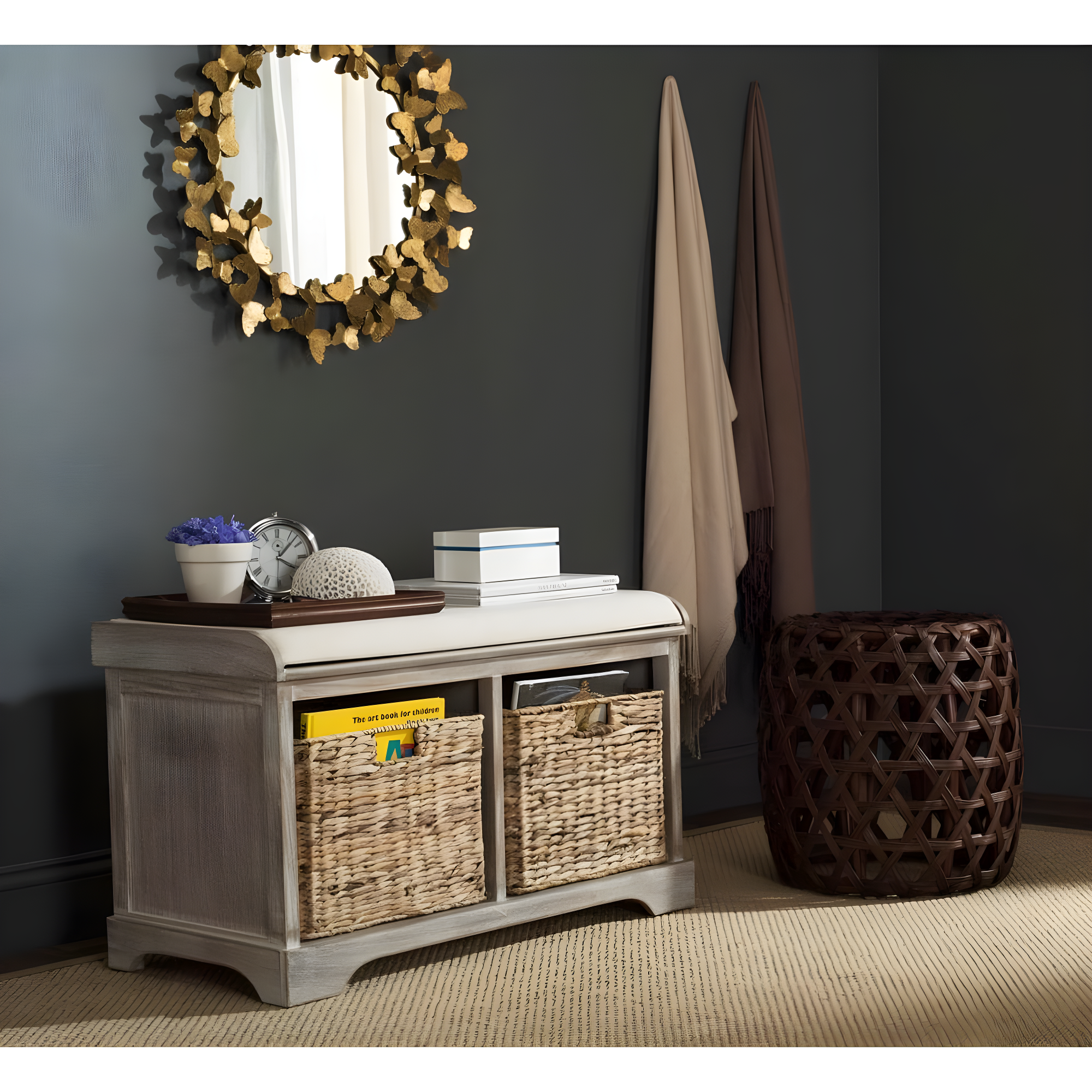 Freddy Wicker Storage Bench - AMH5736 - White Wash - Safavieh