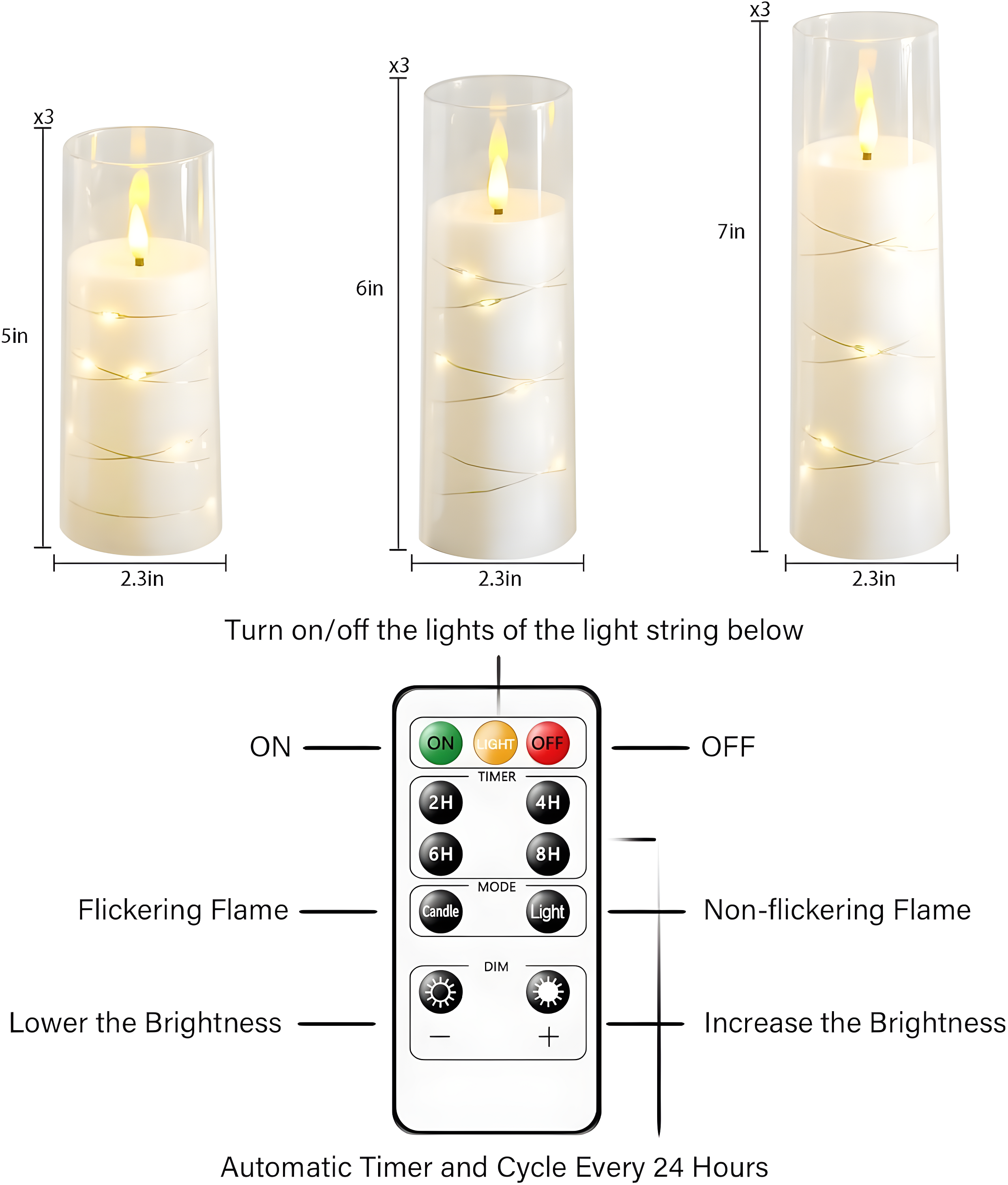 Raycare Flameless LED Candles with Embedded Star String, 9 Pcs Battery Operated Acrylic Pillar Candles with Timer and Remote, Flickering for Romantic Ambiance and Home Decoration (White)