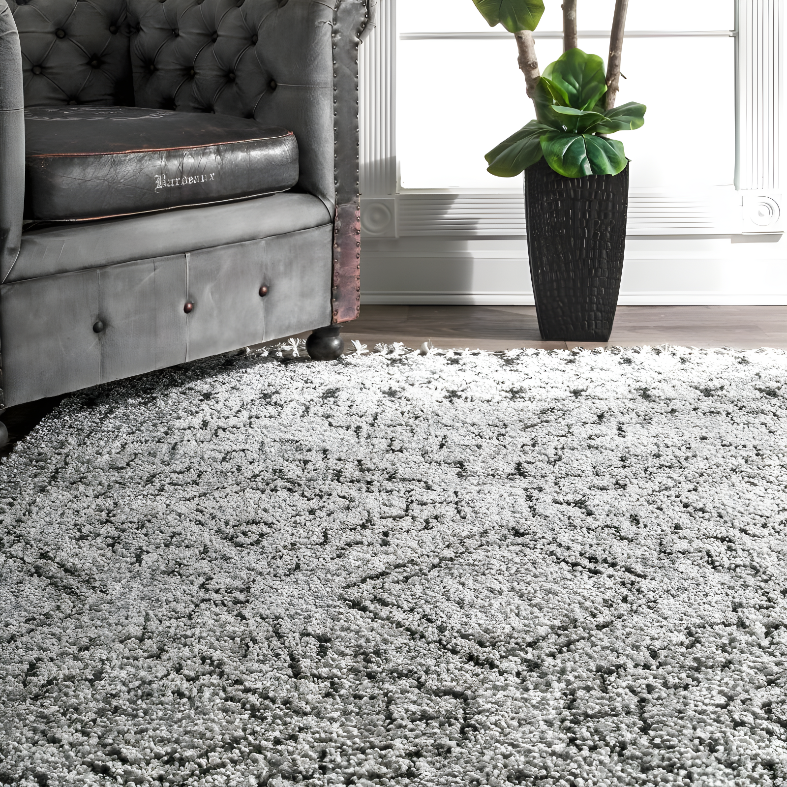 Nuloom Vasiliki Geometric 7x9 Shag Indoor Area Rug for Living Room Bedroom Dining Room Nursery, Grey/Ivory