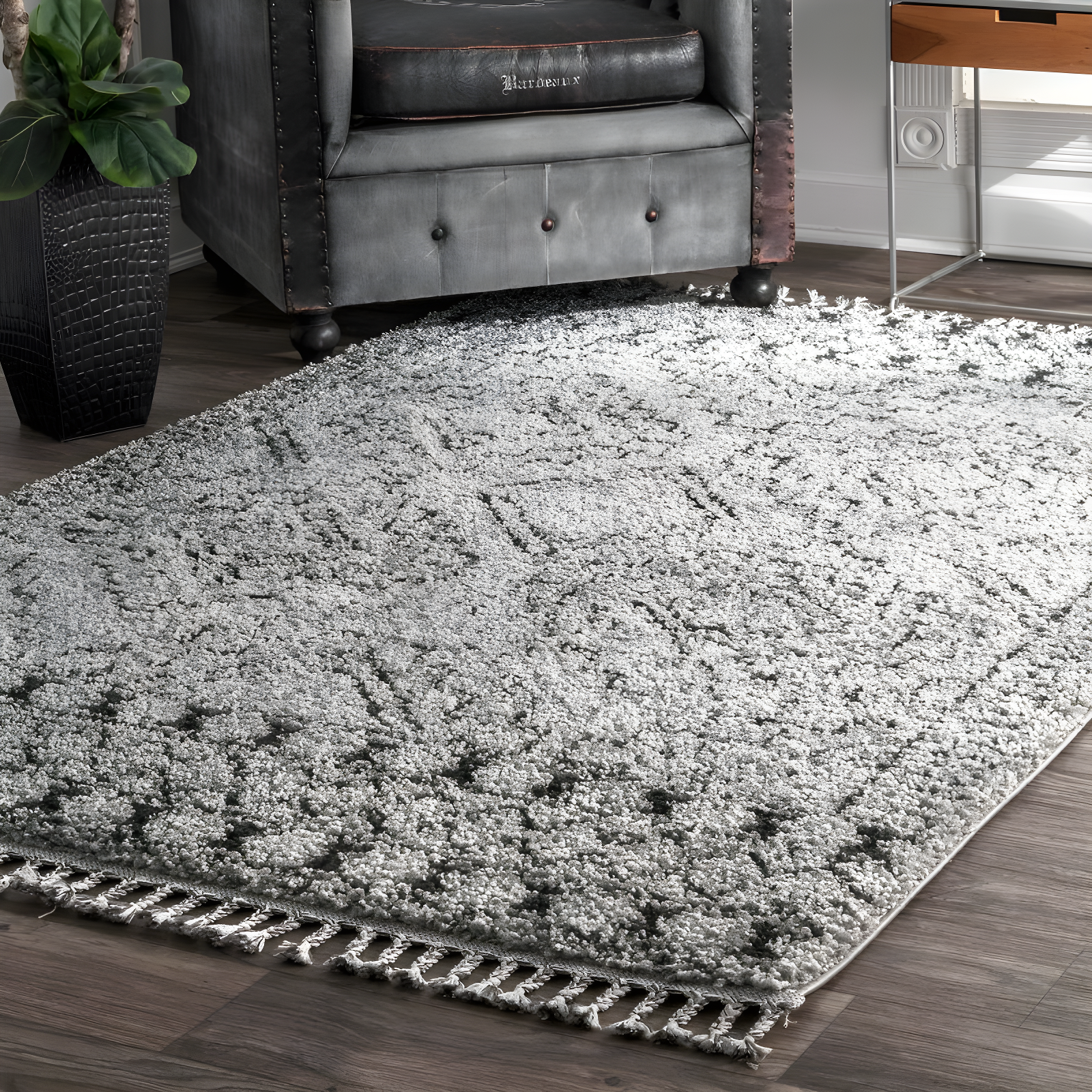 Nuloom Vasiliki Geometric 7x9 Shag Indoor Area Rug for Living Room Bedroom Dining Room Nursery, Grey/Ivory