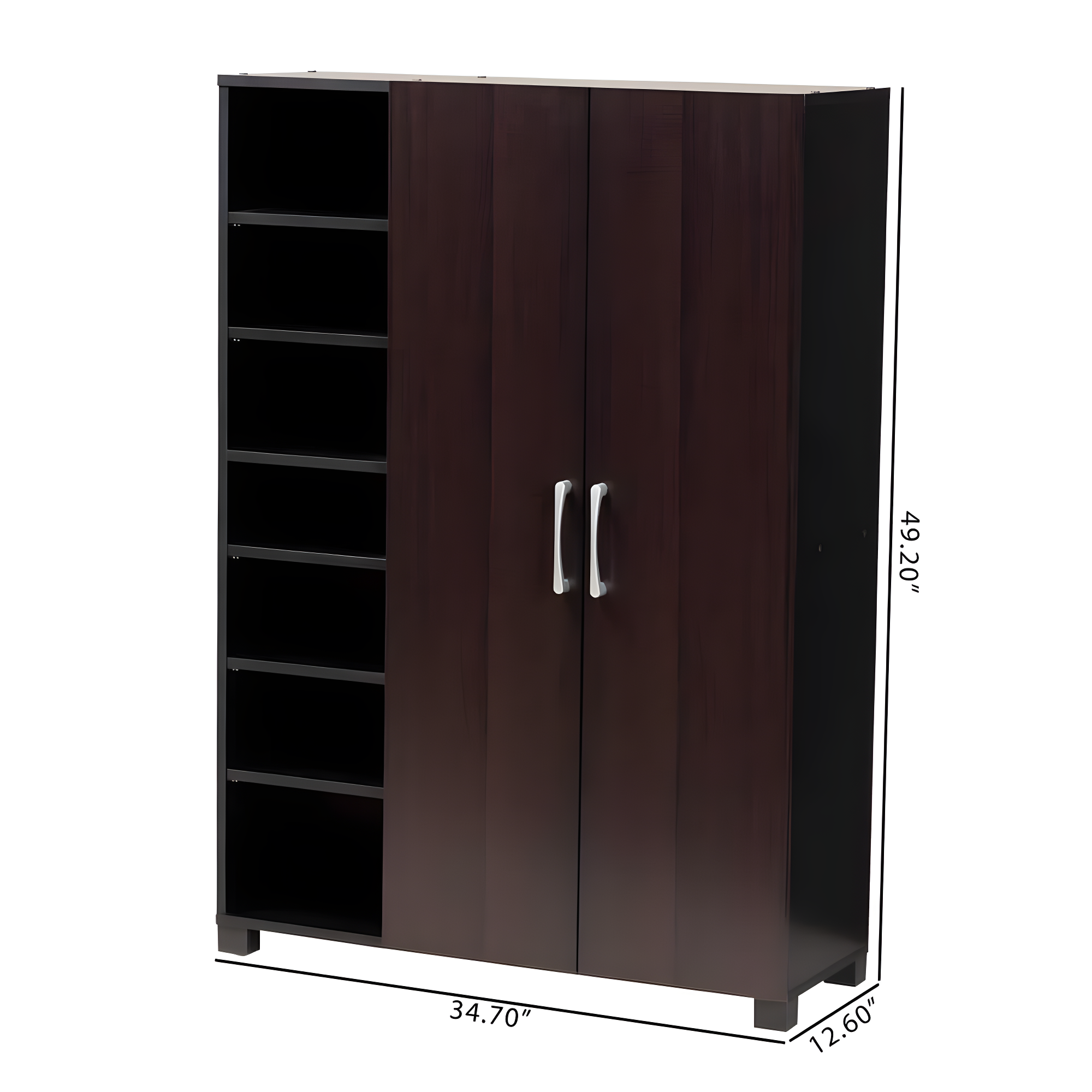 Marine Finished 2 Door Wood Entryway Shoe Storage Cabinet with Open Shelves Brown - Baxton Studio: Organizer for Closet, Wenge Finish