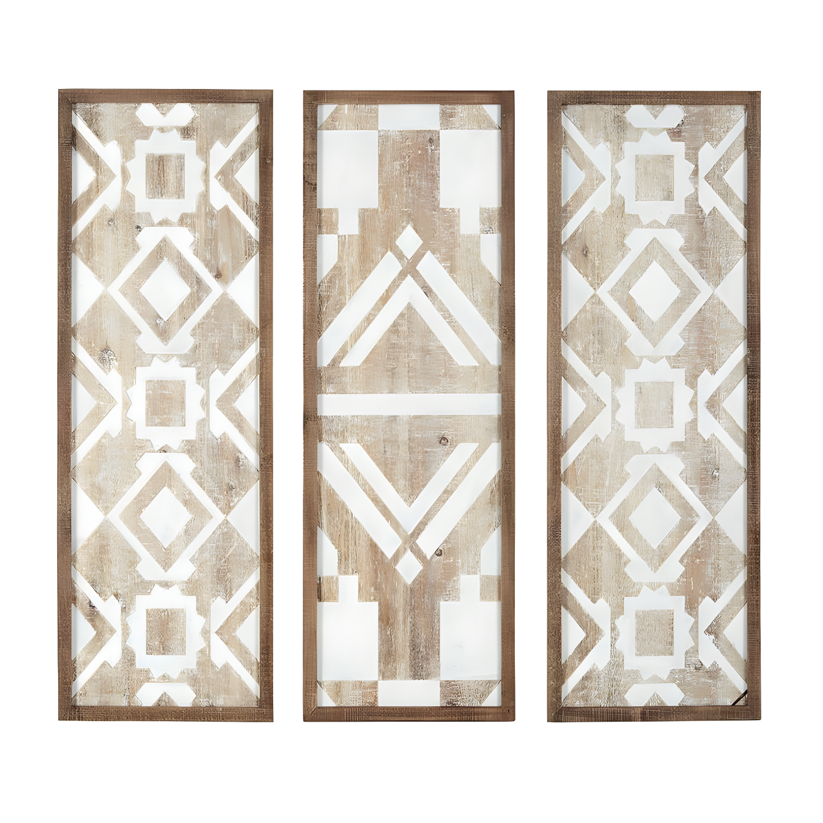 Set of 3 Gianna Wood Wall Decor Natural: Madison Park Mandal Panel, Two-tone, Geometric, Carved, Easy to Hang