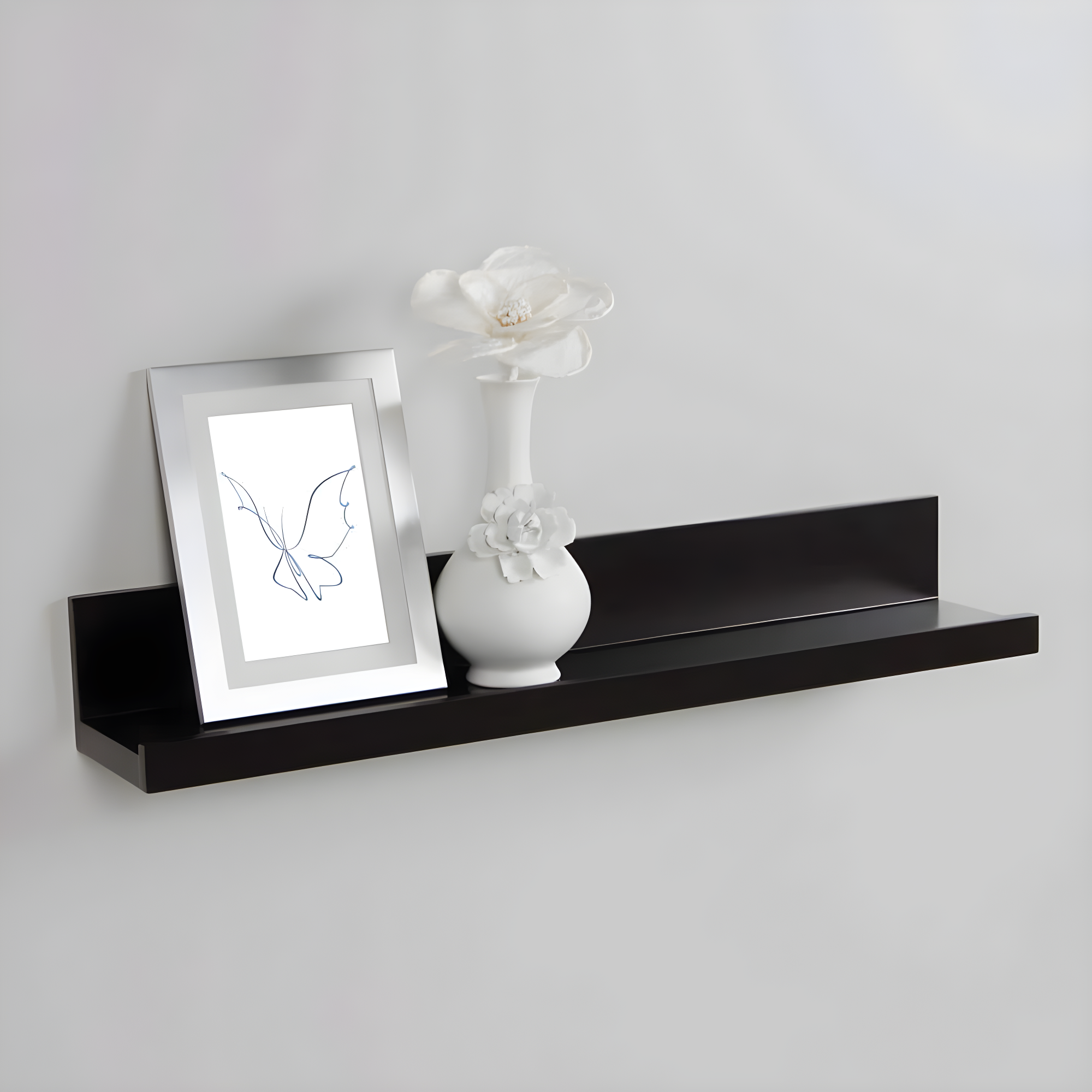 InPlace 36" Picture Ledge Wall Shelf Black: Modern Floating Display, Wood Composite, Includes Mounting Hardware
