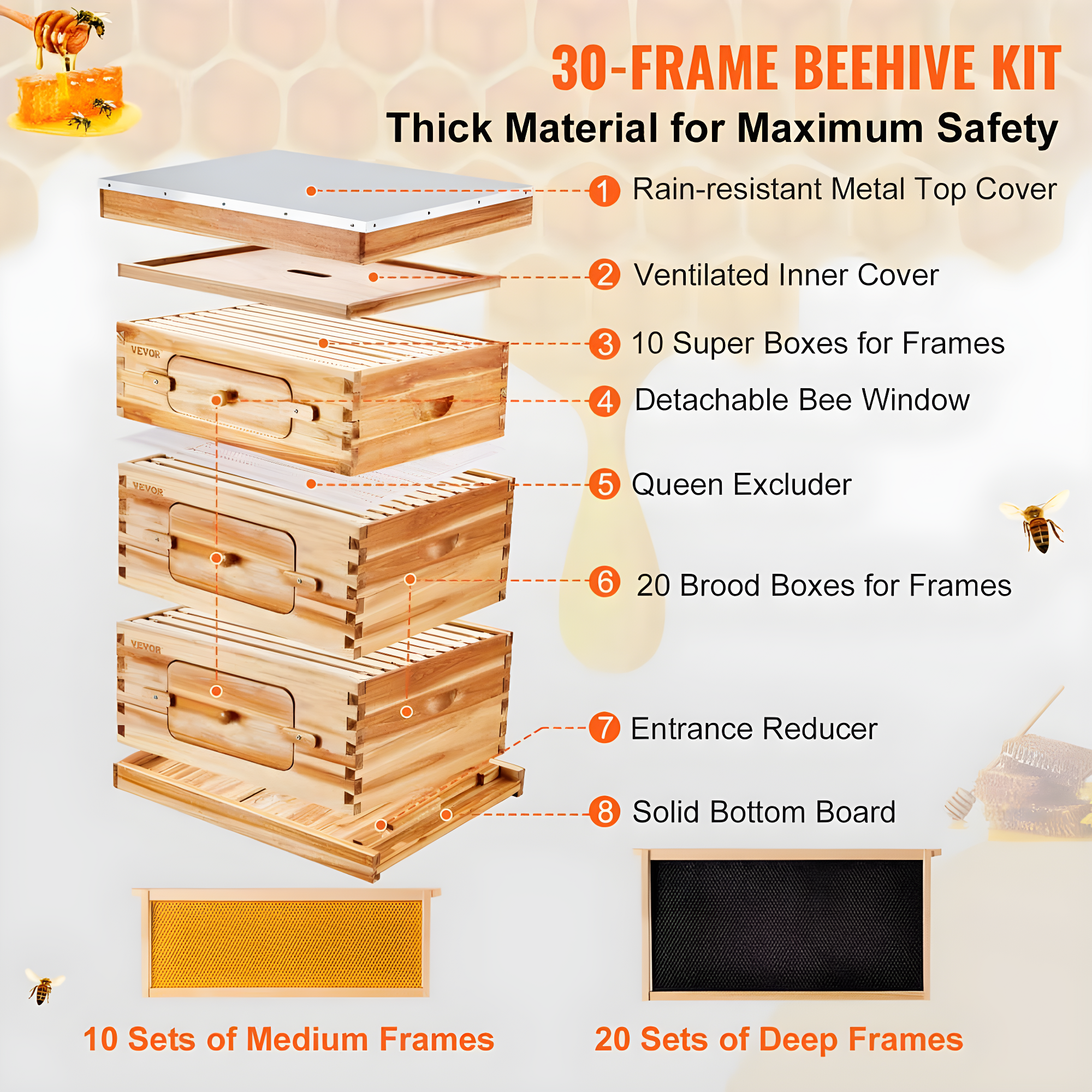 VEVOR VEVOR Bee Hive 30 Frame Bee Hives Starter Kit