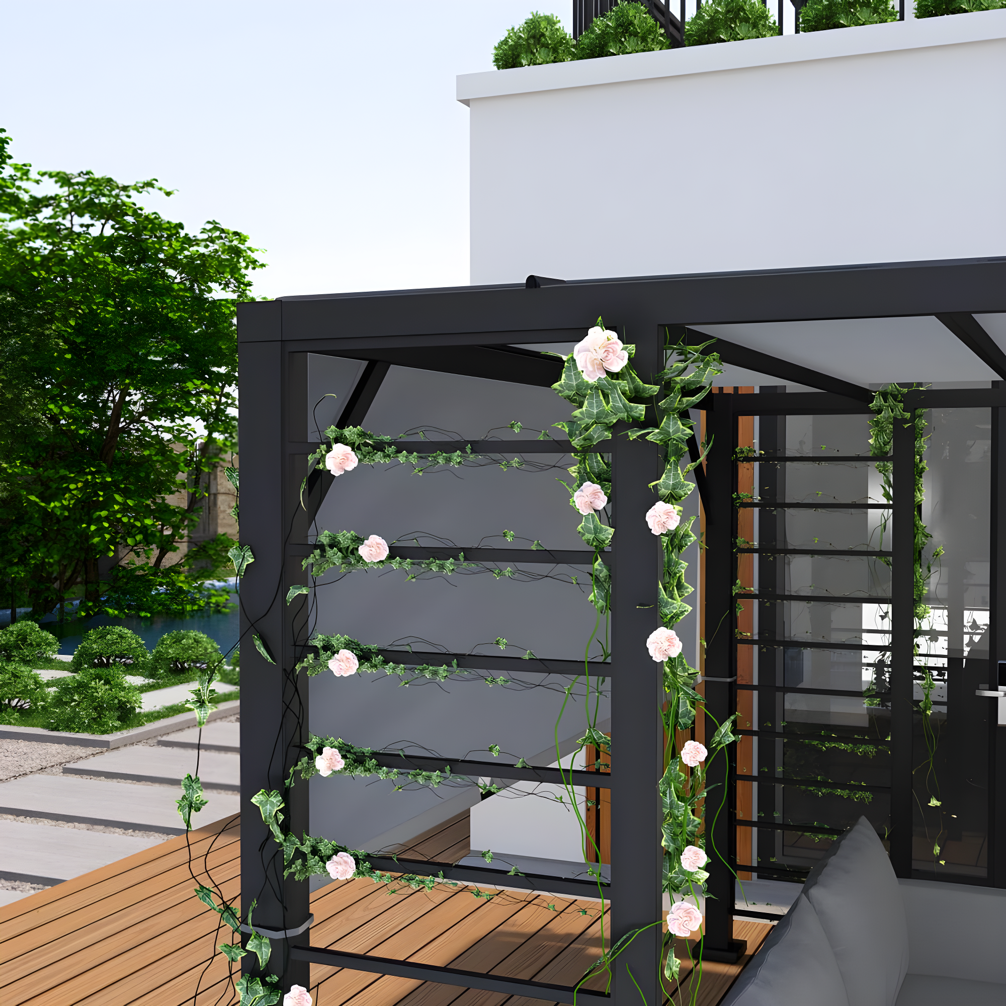 10 ft. x 12 ft. Aluminum Outdoor Pergola with and Retractable GrayShade