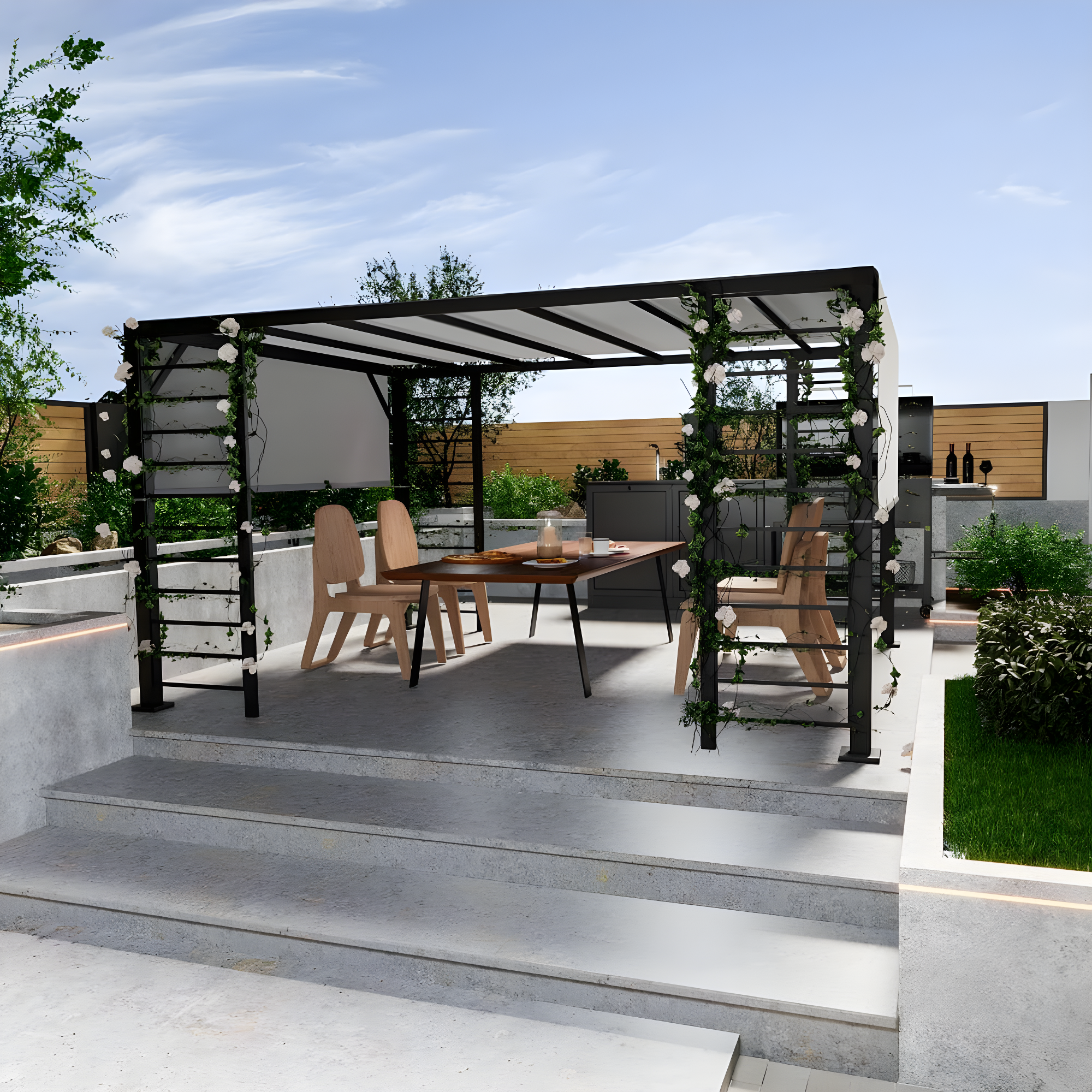 10 ft. x 12 ft. Aluminum Outdoor Pergola with and Retractable GrayShade