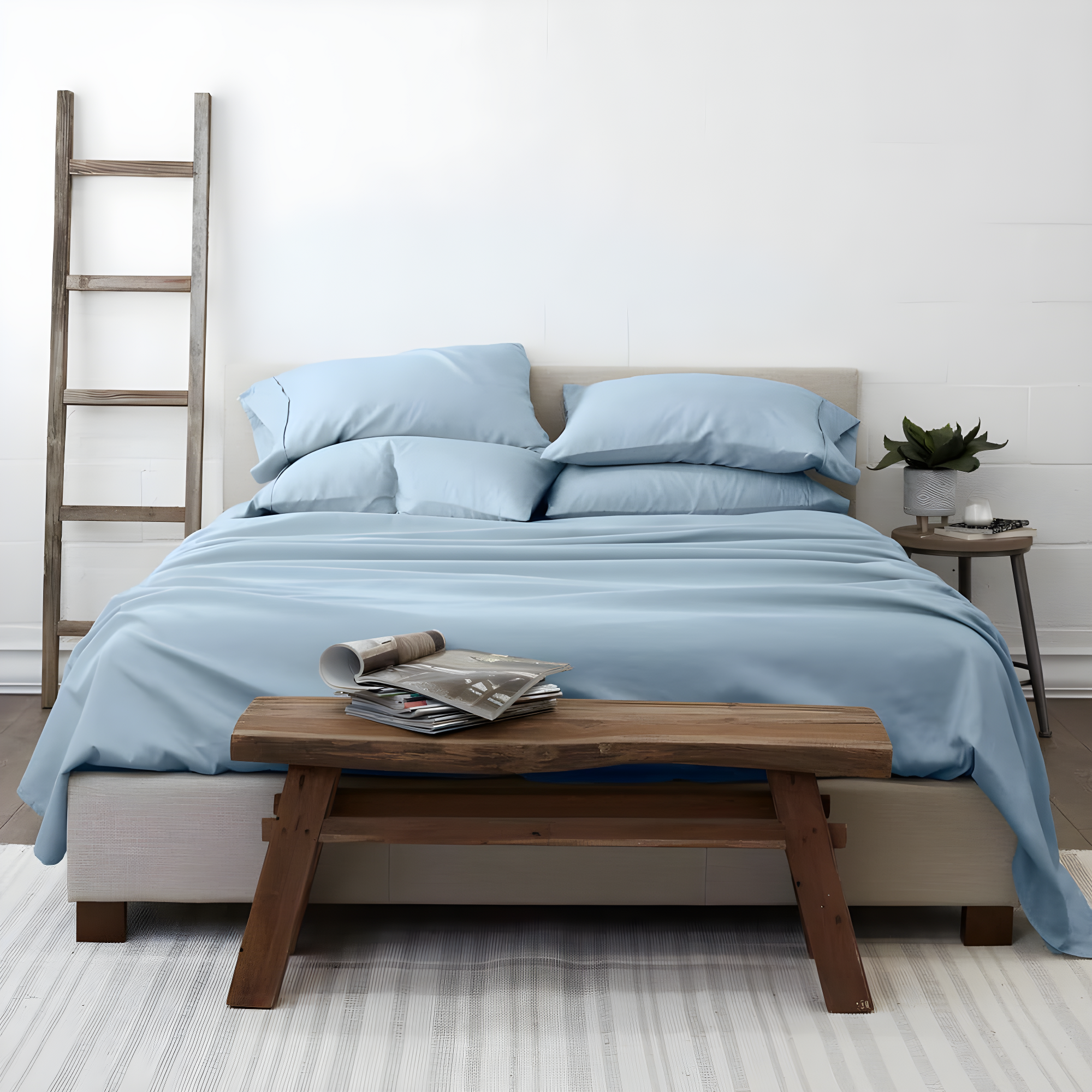Noble Linens 6 Piece Light Blue Solid Microfiber Bed Sheet Set For Twin Extra Long Size Bedding
