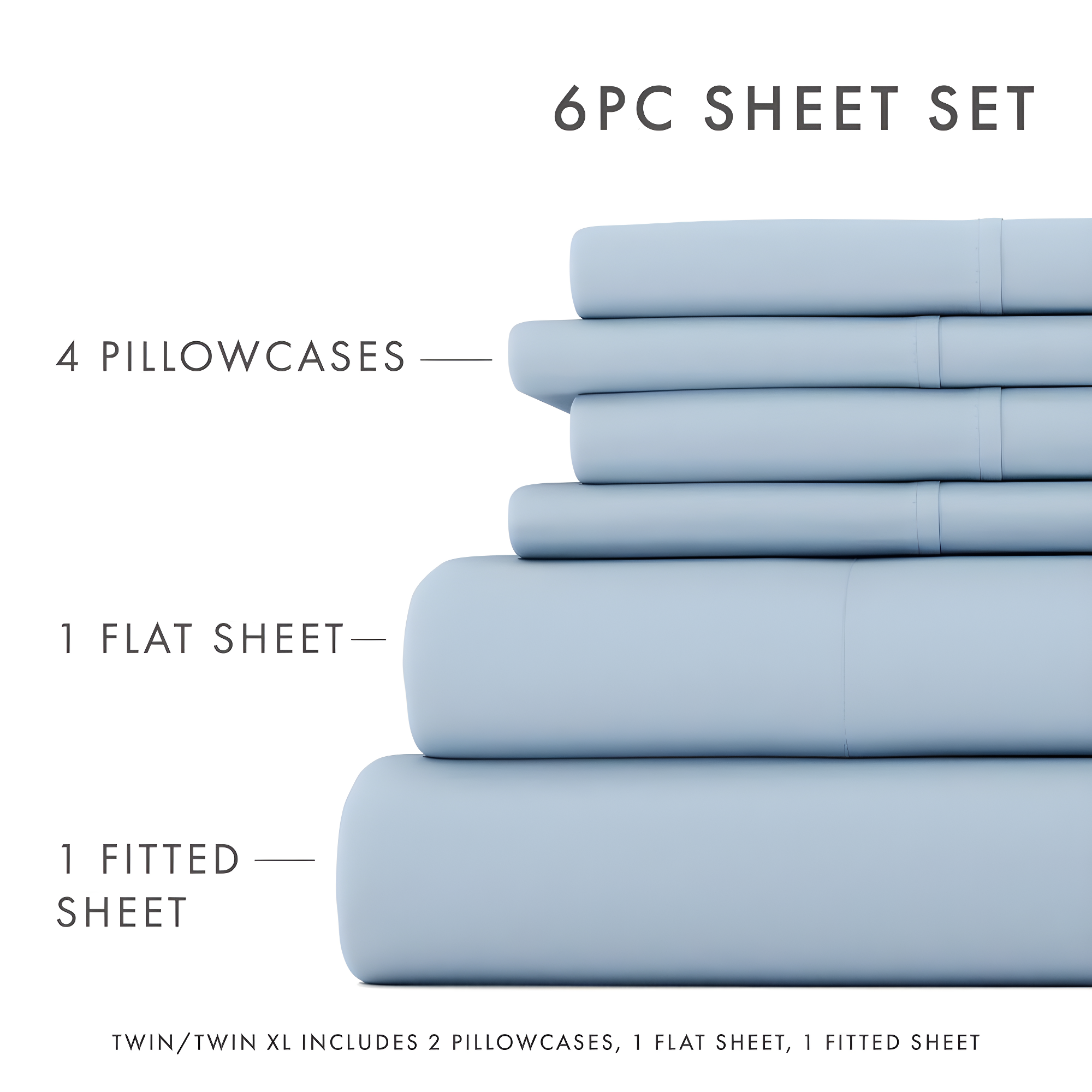 Noble Linens 6 Piece Light Blue Solid Microfiber Bed Sheet Set For Twin Extra Long Size Bedding