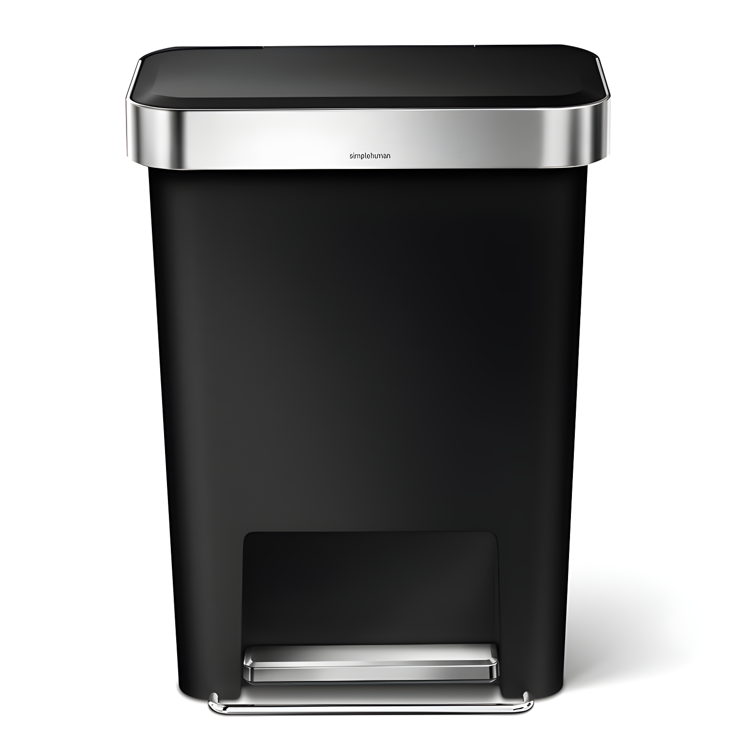 Simplehuman 45 Liter Rectangular Kitchen Trash Can with Liner Pocket, Black Plastic