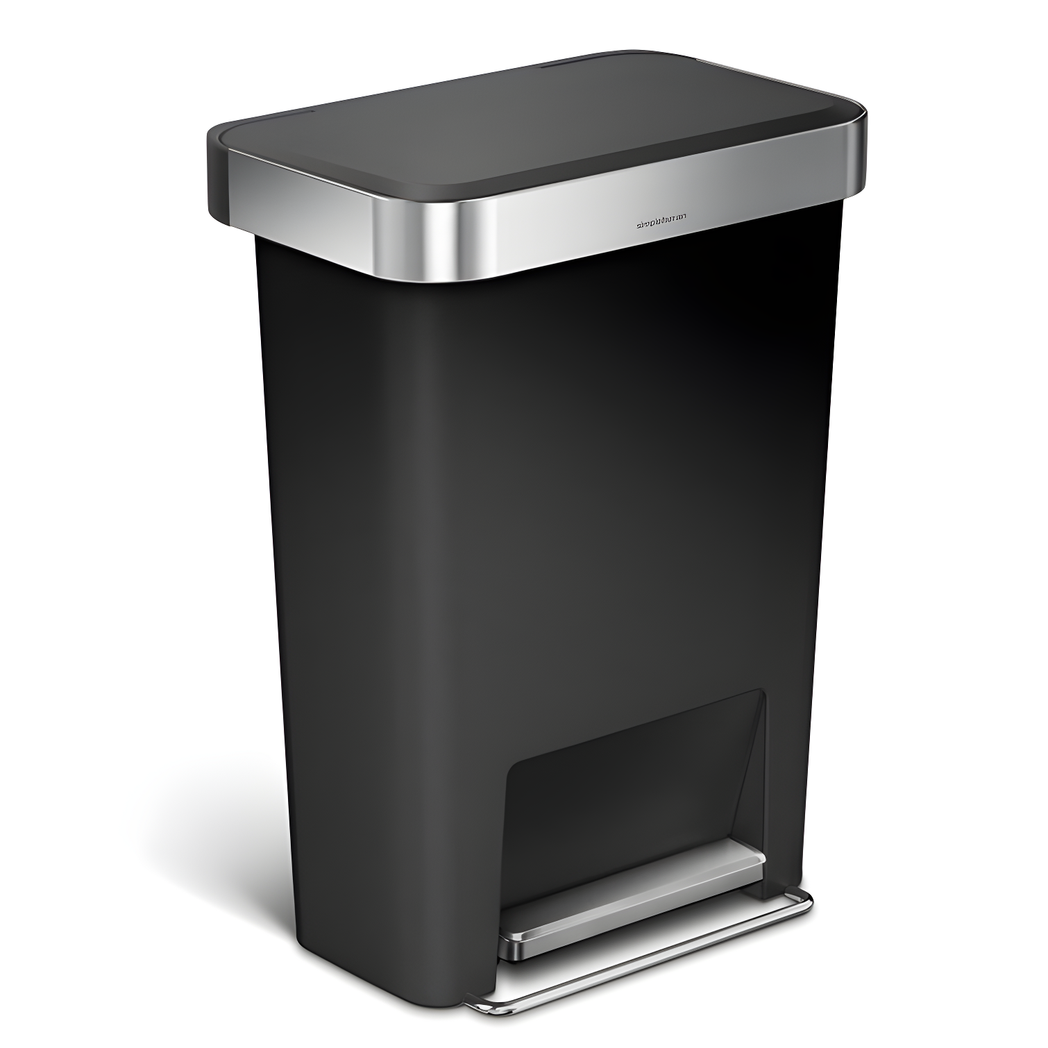 Simplehuman 45 Liter Rectangular Kitchen Trash Can with Liner Pocket, Black Plastic