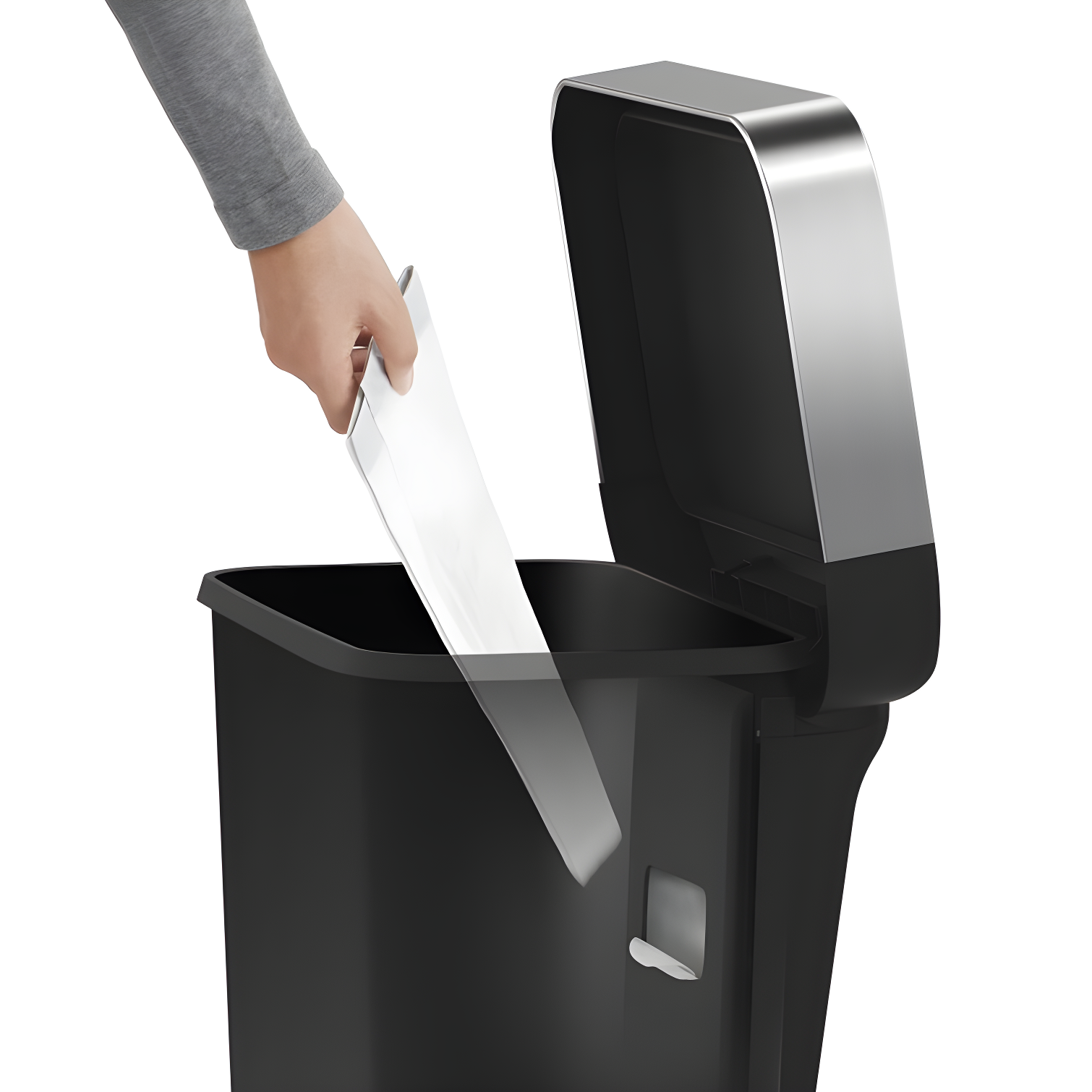 Simplehuman 45 Liter Rectangular Kitchen Trash Can with Liner Pocket, Black Plastic