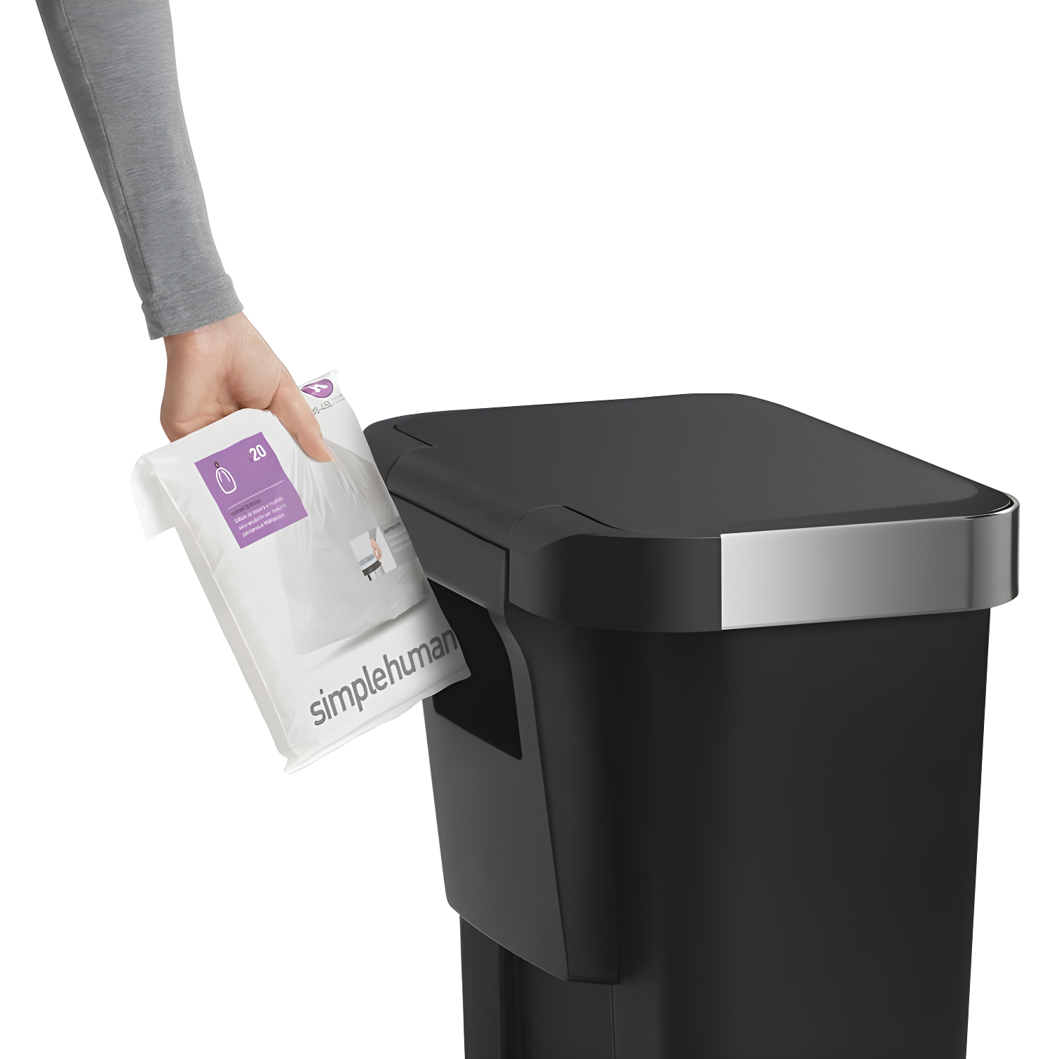 Simplehuman 45 Liter Rectangular Kitchen Trash Can with Liner Pocket, Black Plastic