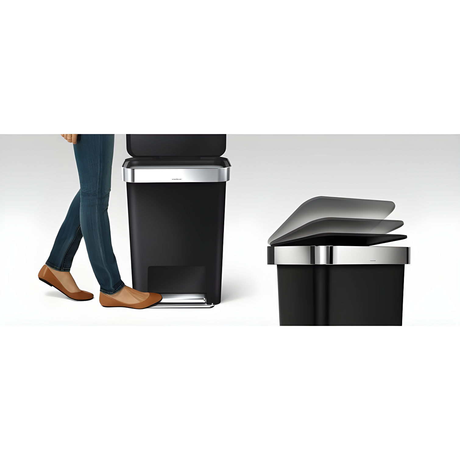 Simplehuman 45 Liter Rectangular Kitchen Trash Can with Liner Pocket, Black Plastic