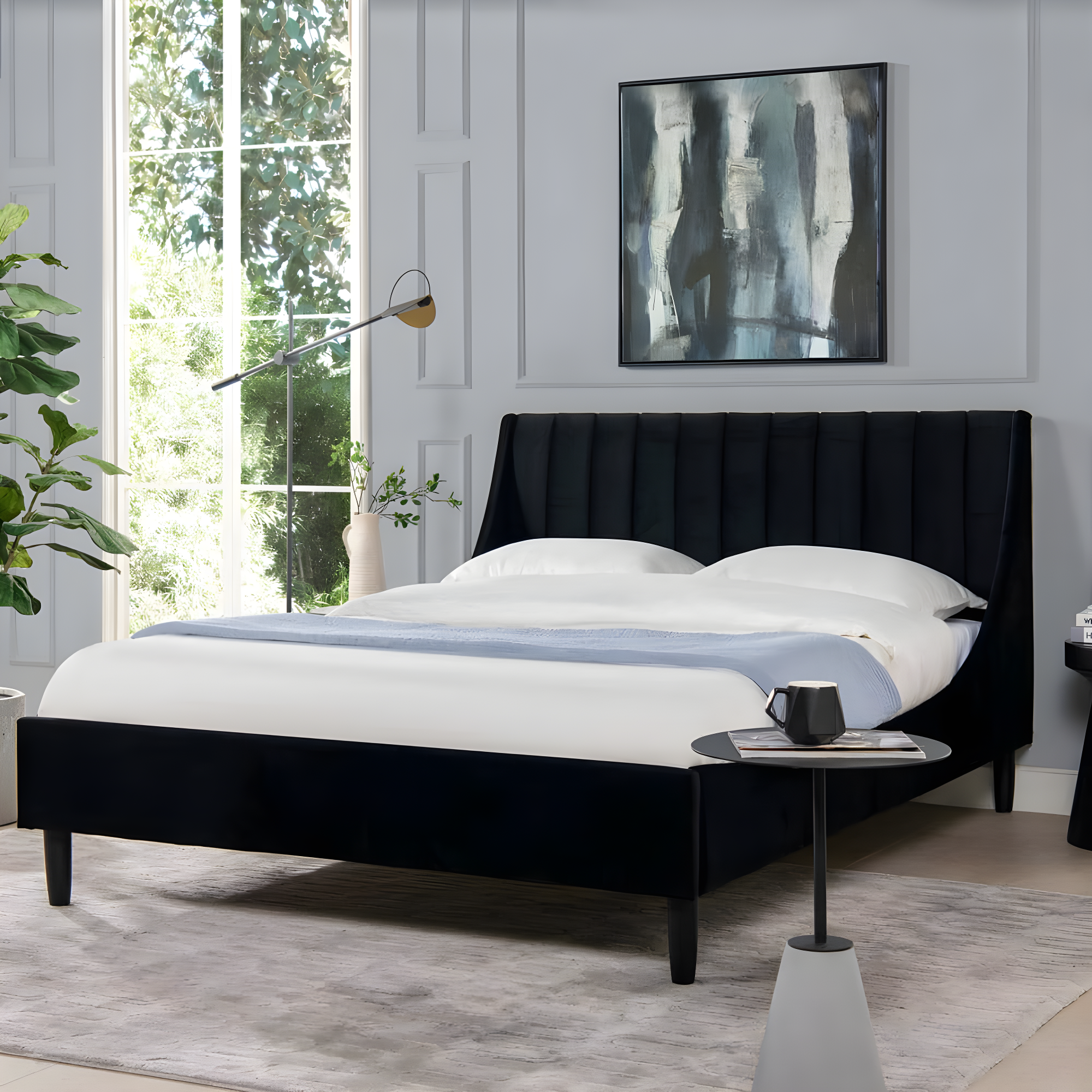 Sandy Wilson Home Aspen Upholstered Platform Bed Queen Anthracite Black