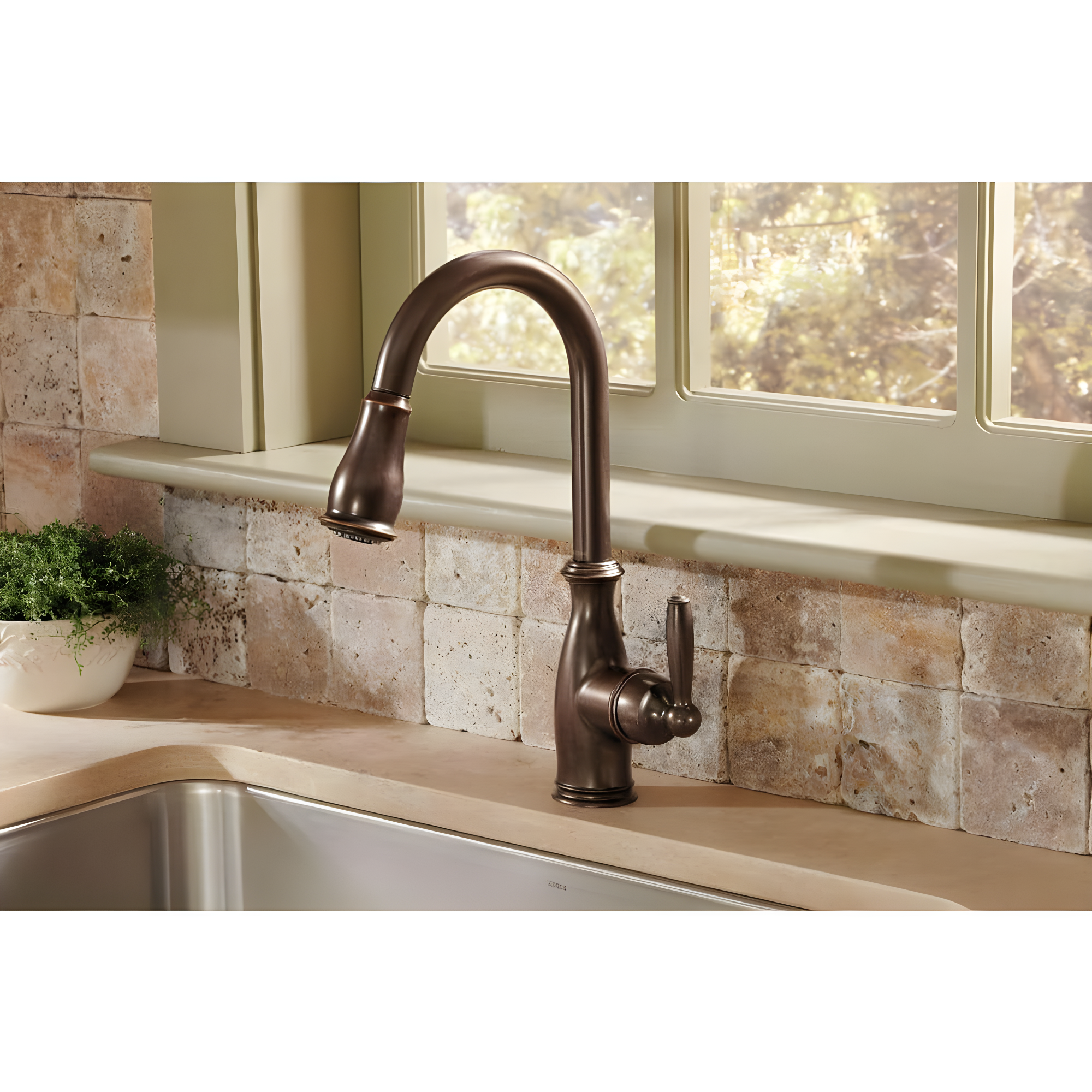 Moen MOEN Brantford Single-Handle Pull-Down Sprayer Kitchen Faucet with Reflex and Power Boost in Oil Rubbed Bronze 7185ORB