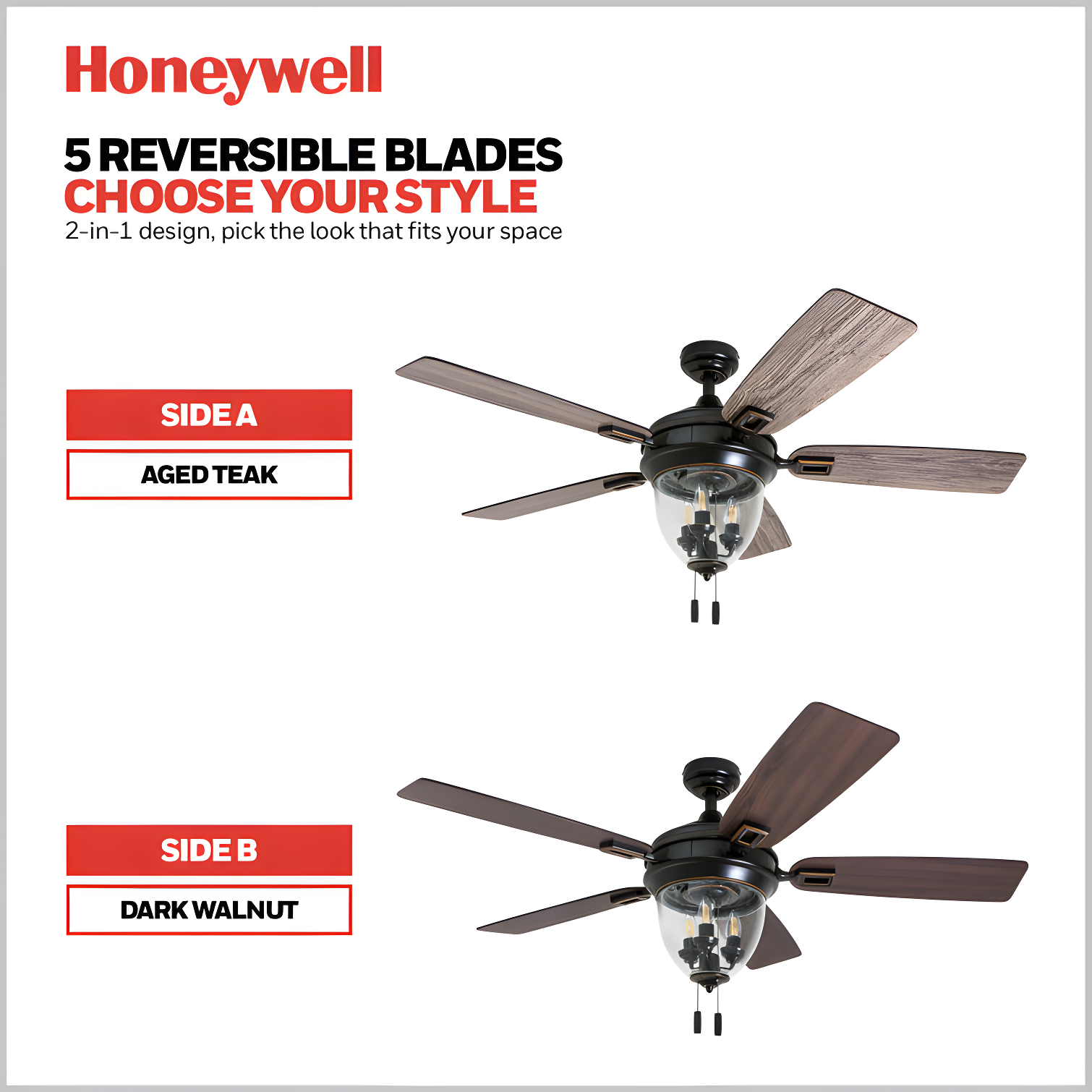 Honeywell Glencrest 52" 5 Blade Damp Rated Ceiling Fan LED Light Kit Included
