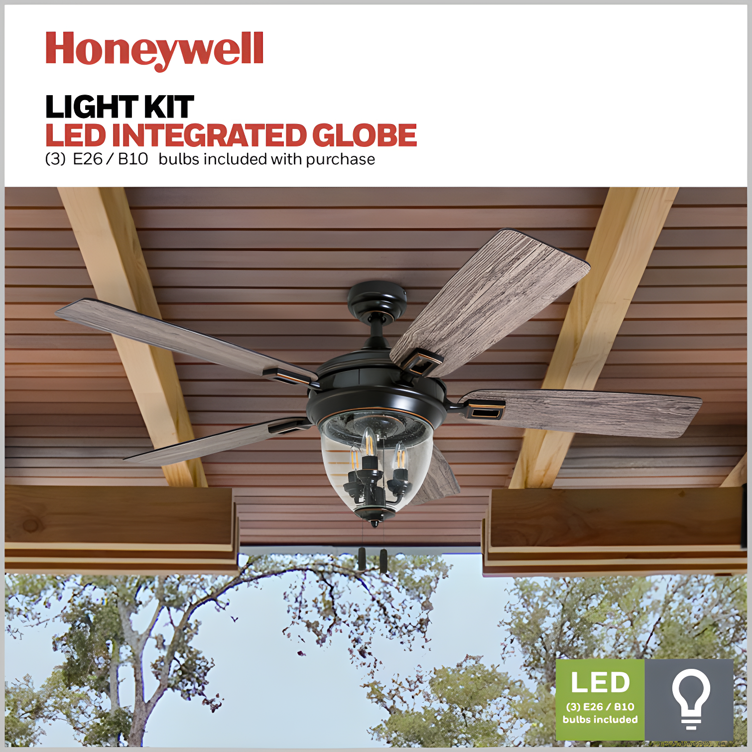 Honeywell Glencrest 52" 5 Blade Damp Rated Ceiling Fan LED Light Kit Included
