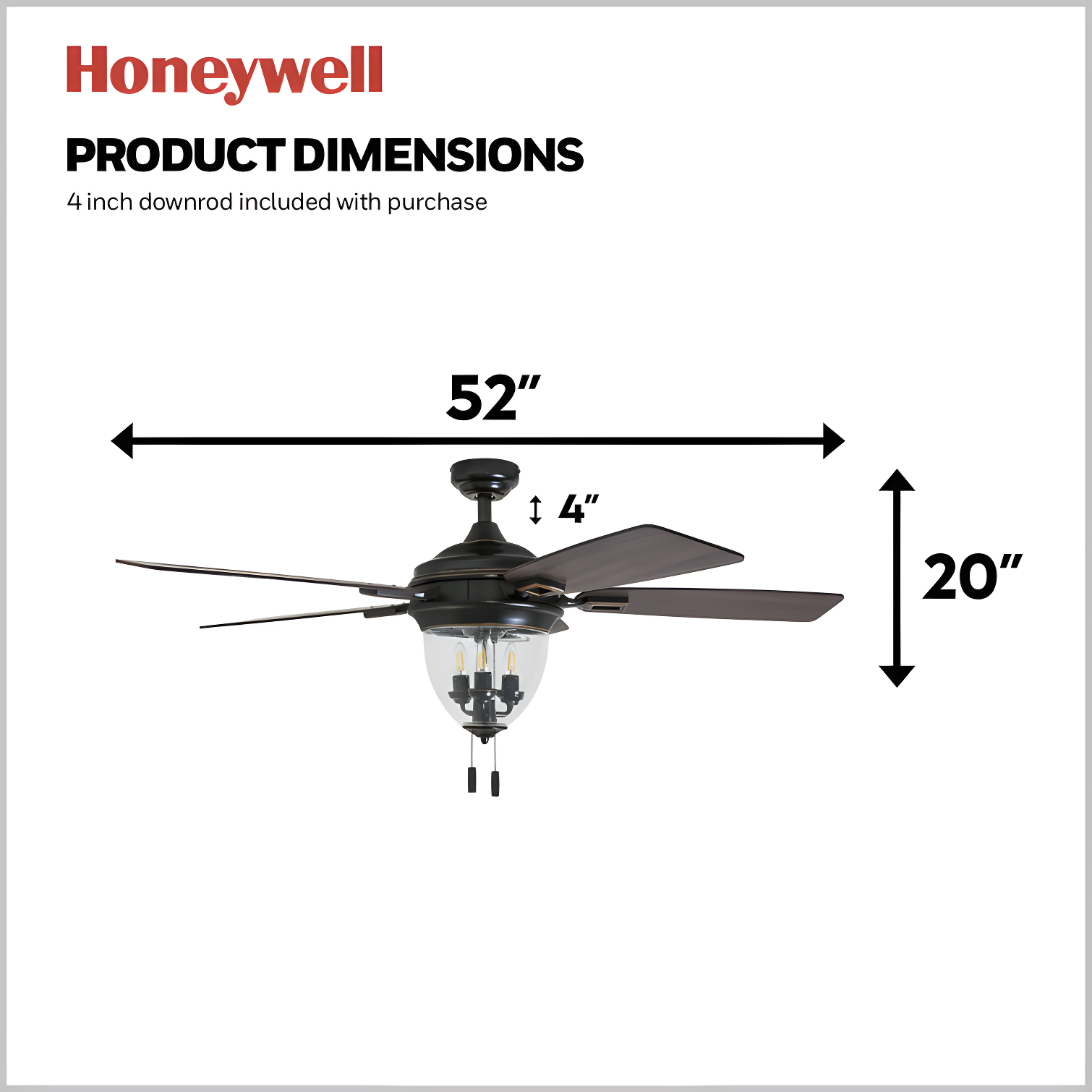 Honeywell Glencrest 52" 5 Blade Damp Rated Ceiling Fan LED Light Kit Included