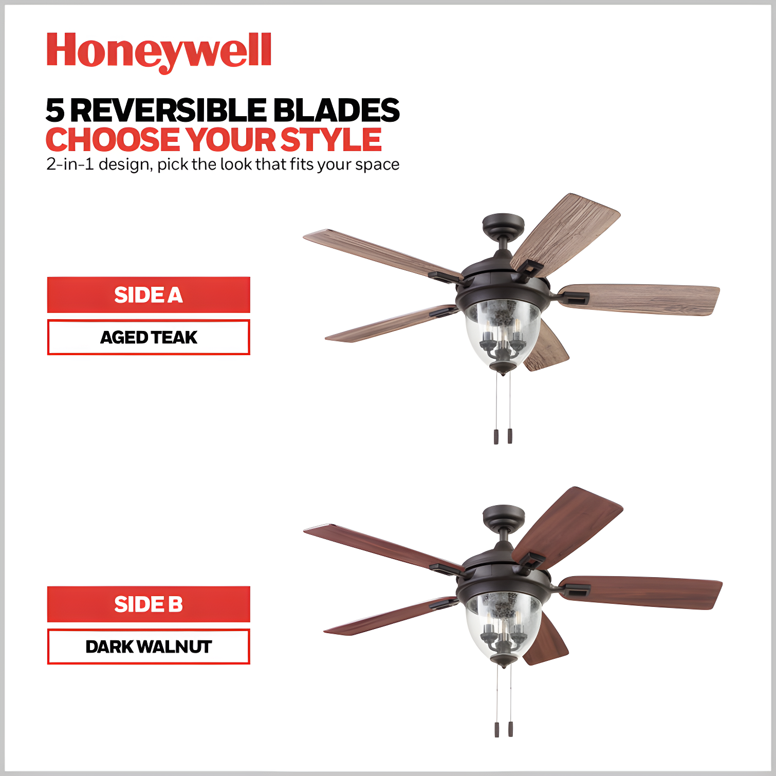 Honeywell Glencrest 52" 5 Blade Damp Rated Ceiling Fan LED Light Kit Included