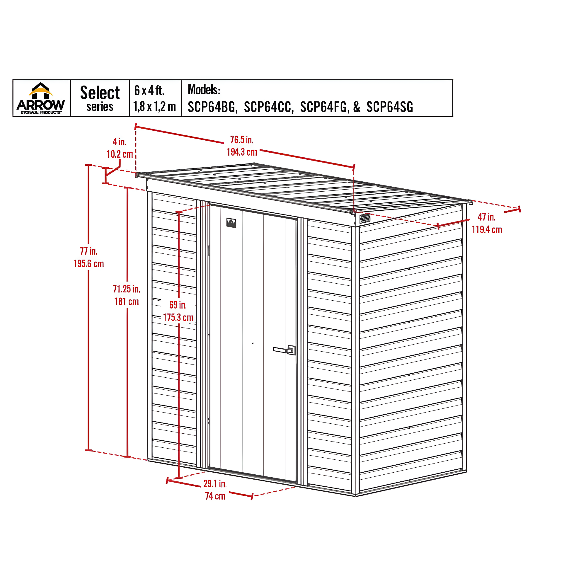 6 ft. W x 4 ft. D Steel Horizontal Storage Shed