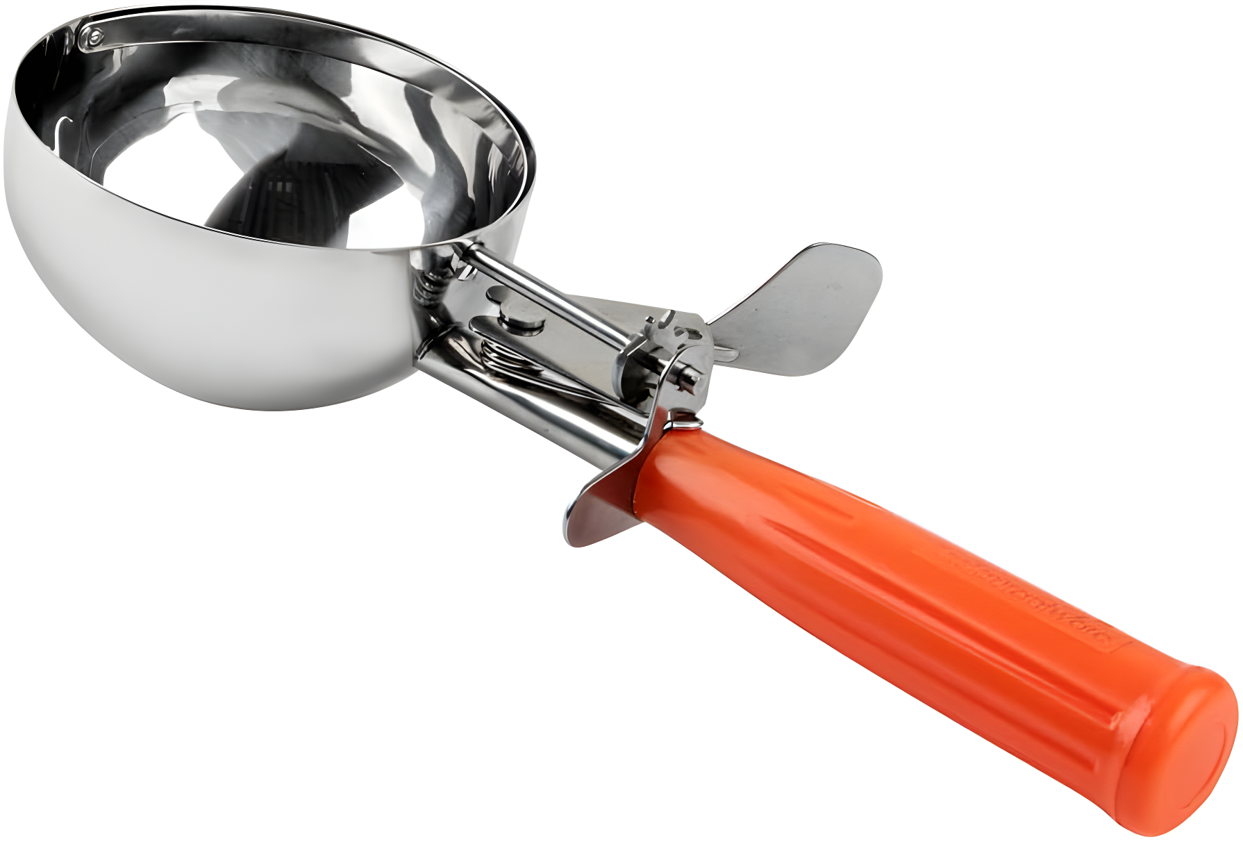 Restaurantware Met Lux 8 Ounce Portion Scoop 1 Durable Disher Scoop - Thumb Trigger Orange Stainless Steel Ice cream Disher For Portion Control For Ice Cream Mashed Potato And Cookie Batter