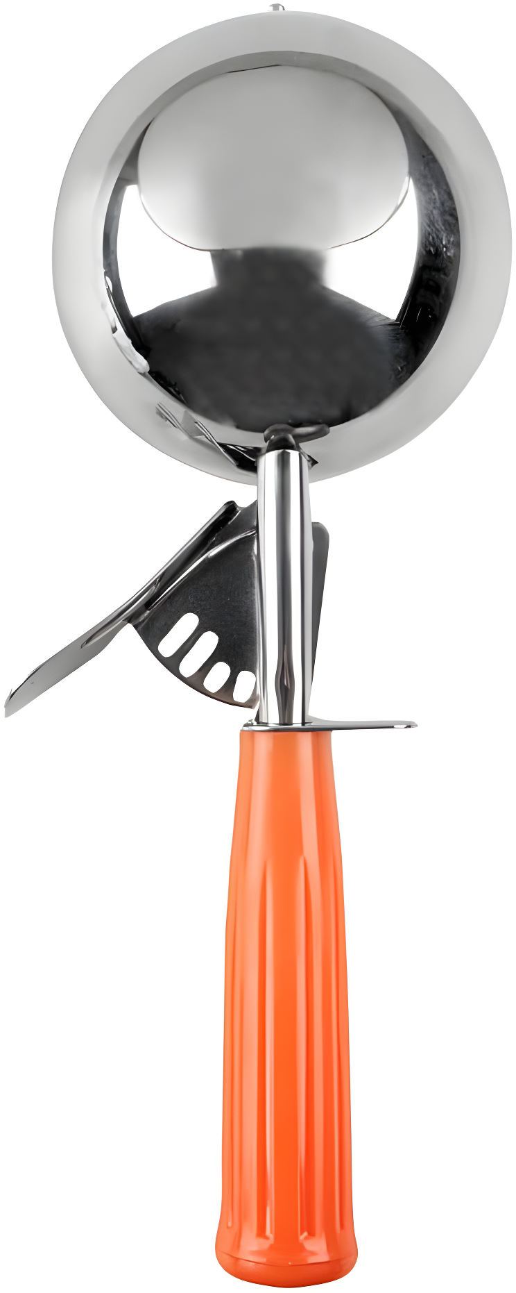 Restaurantware Met Lux 8 Ounce Portion Scoop 1 Durable Disher Scoop - Thumb Trigger Orange Stainless Steel Ice cream Disher For Portion Control For Ice Cream Mashed Potato And Cookie Batter