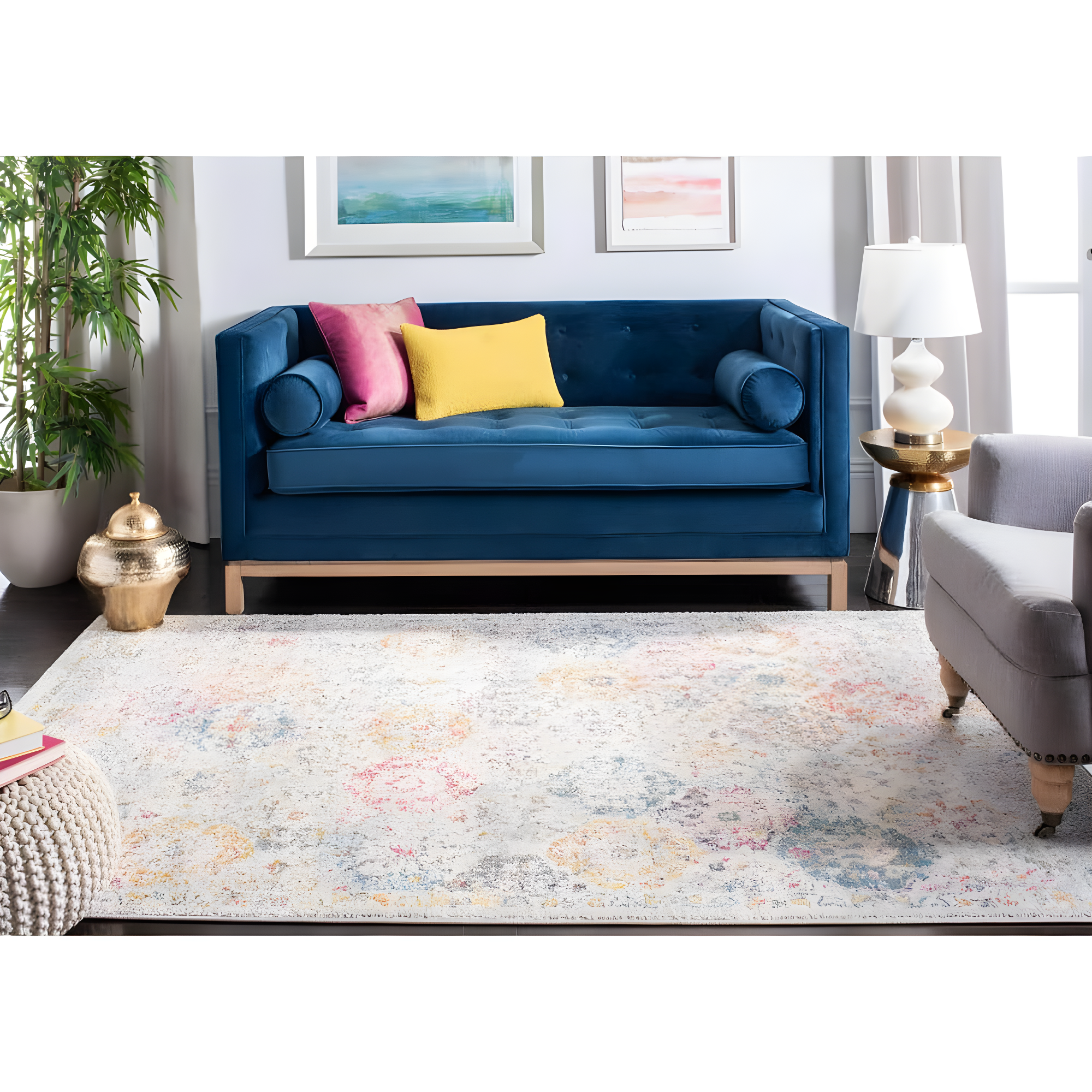 Madison MAD611 Power Loomed Indoor Area Rug - Grey/Gold - 4'x6' - Safavieh